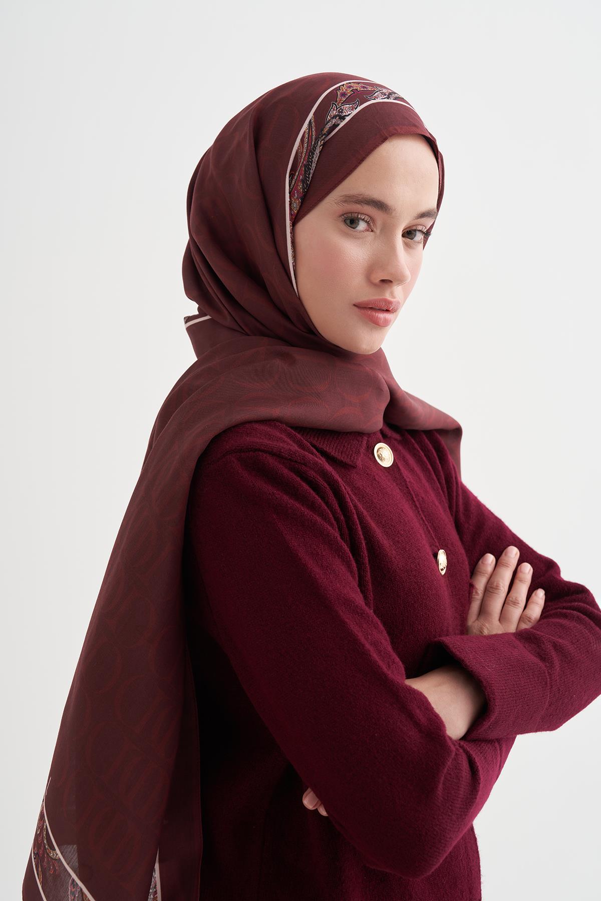 Sway Monogram Floş Şal Bordo