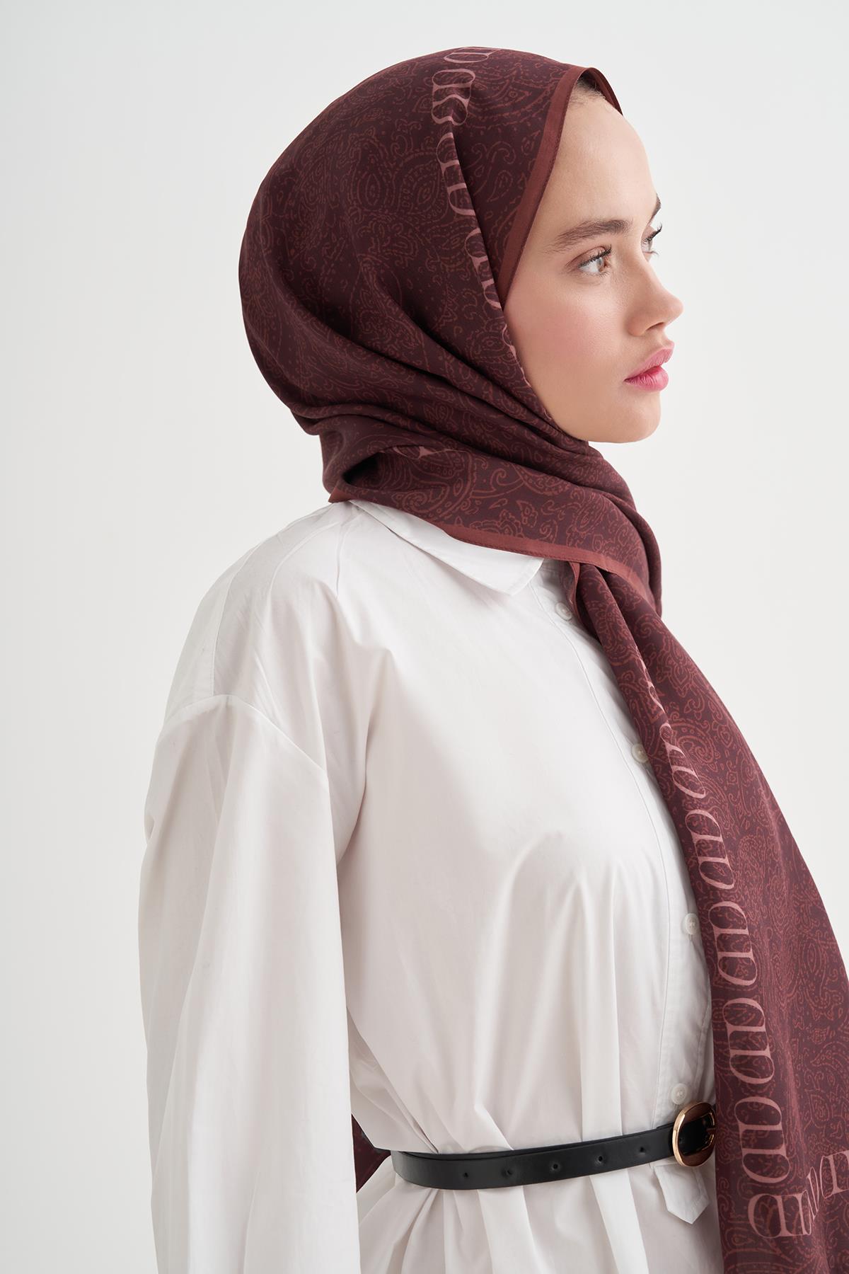 Elenora Monogram Floş Şal Kızıl