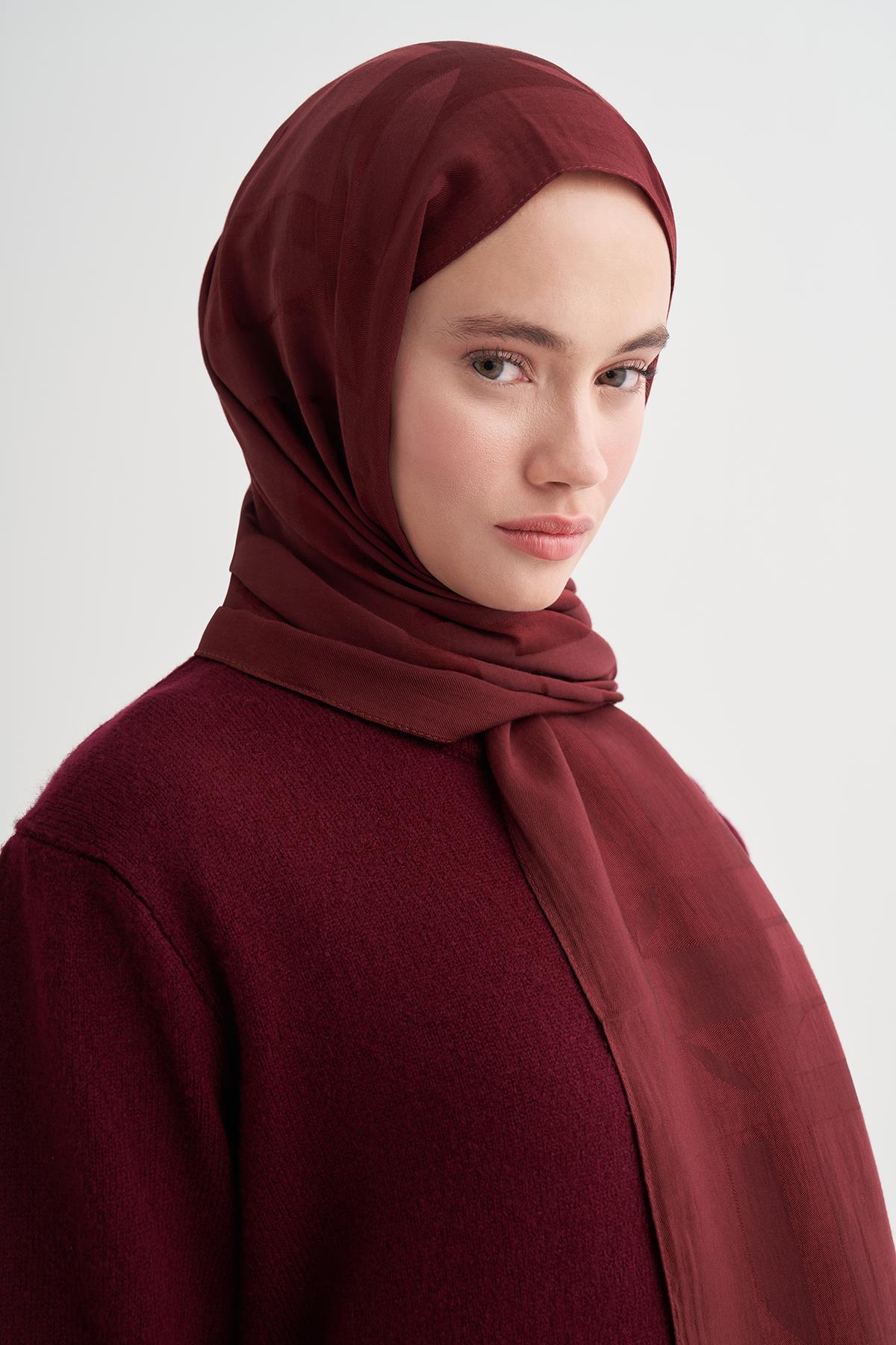 Geometrik Desen Liora Pamuk Şal Bordo