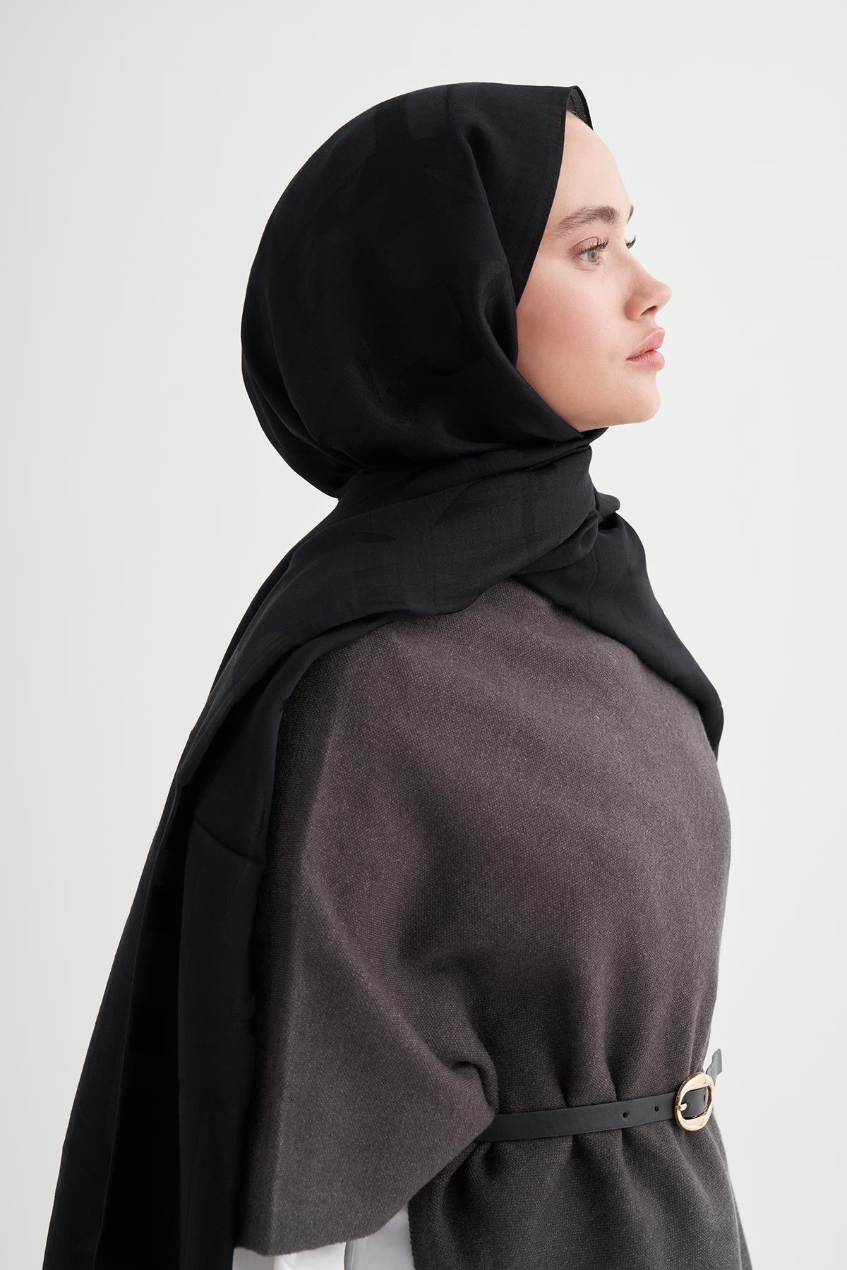 Geometrik Desen Liora Pamuk Şal Siyah