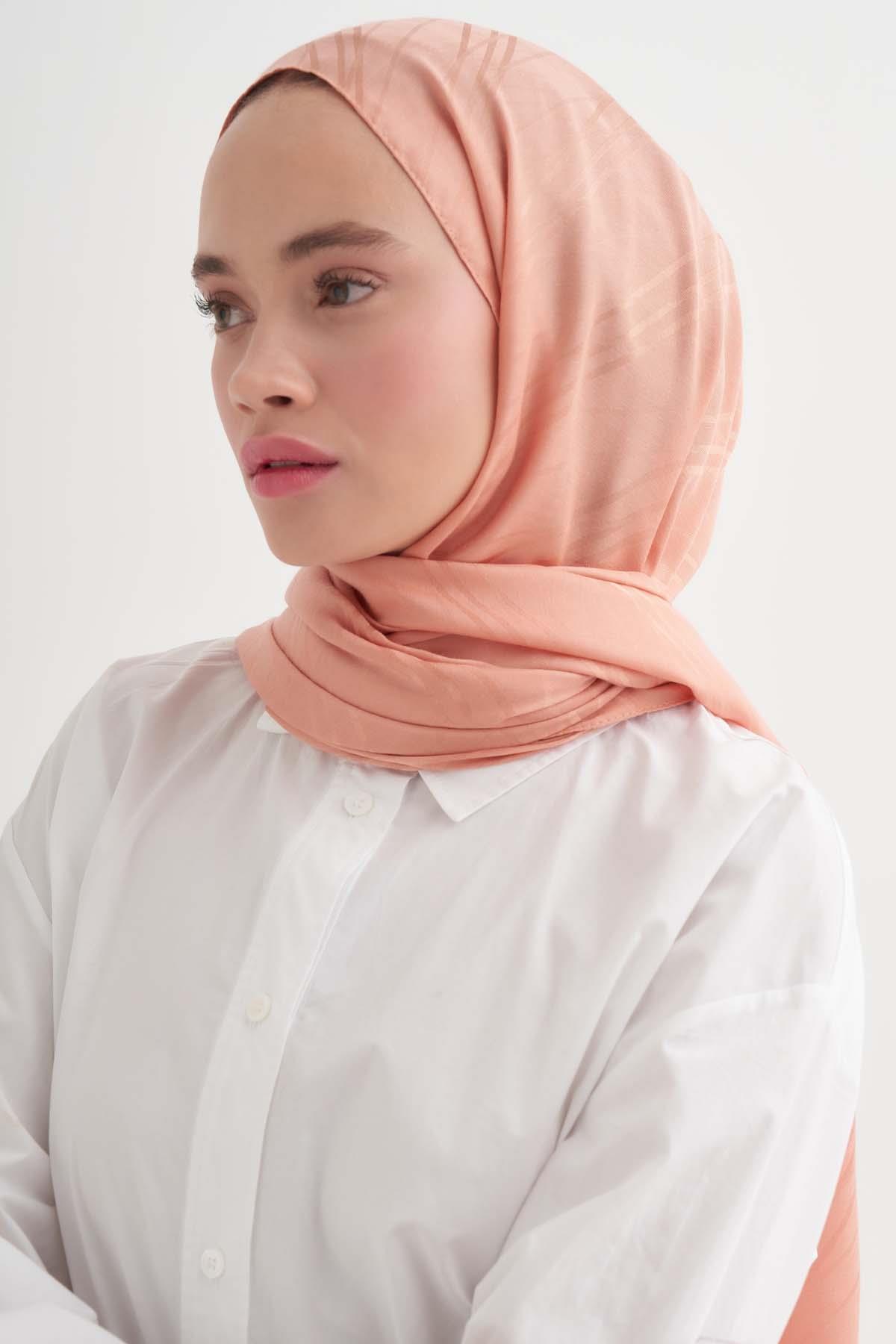 Simetrik Jakar İtalyan İpekli Şal Somon