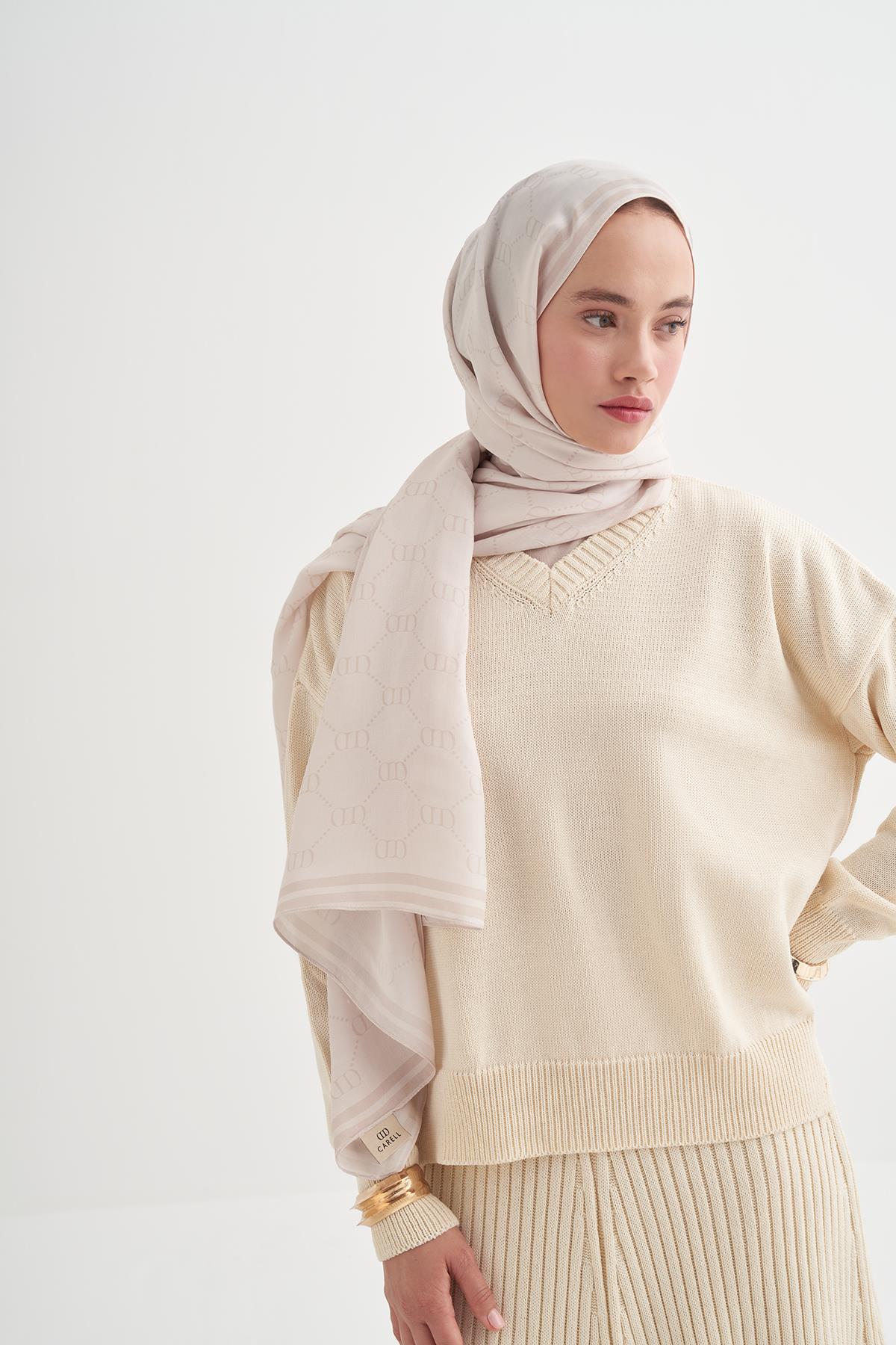 Grace Monogram Floş Şal Bej