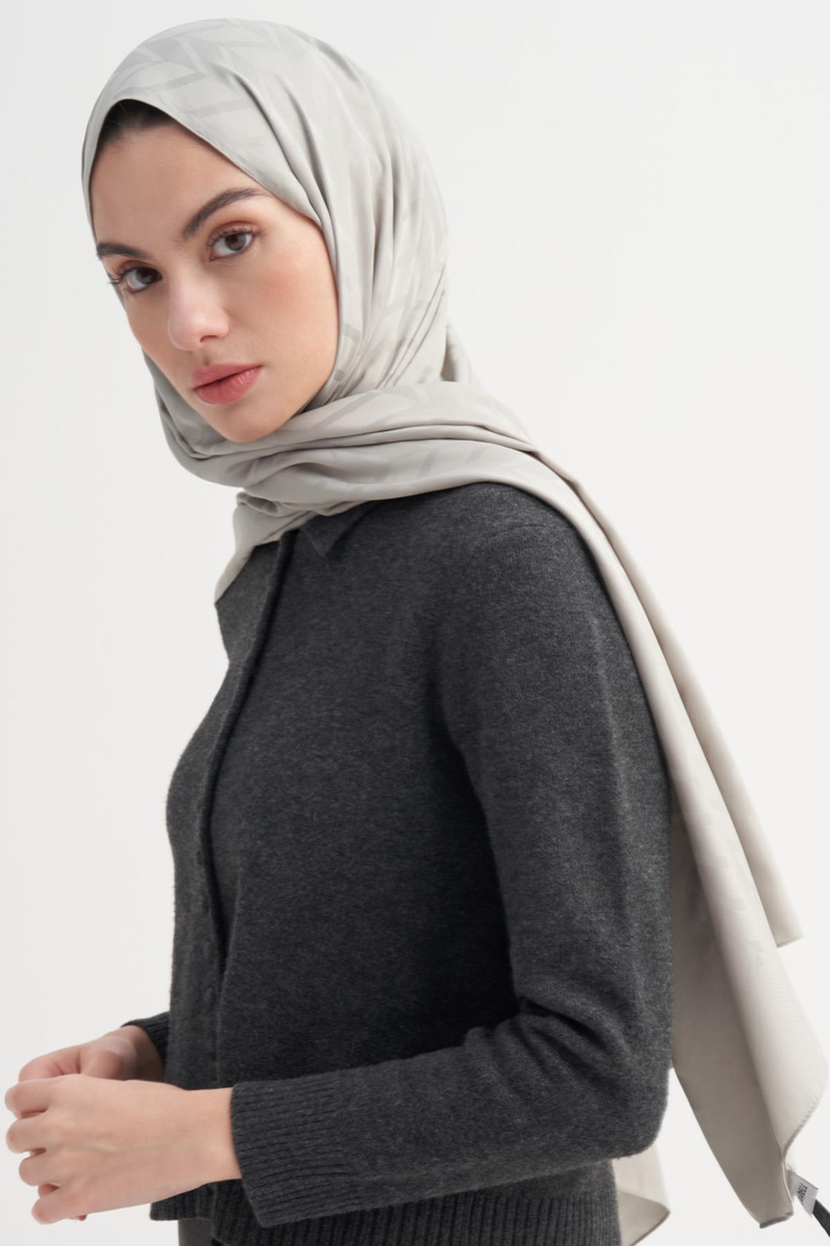 Baklava Desen Pamuk İpek Şal Açık Gri