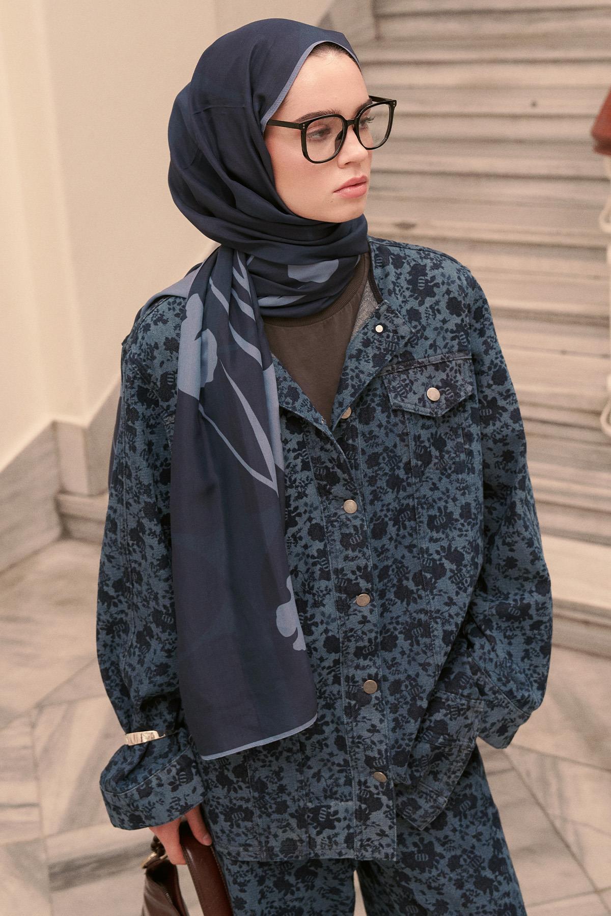 Floral Monogram Desen Jean Ceket