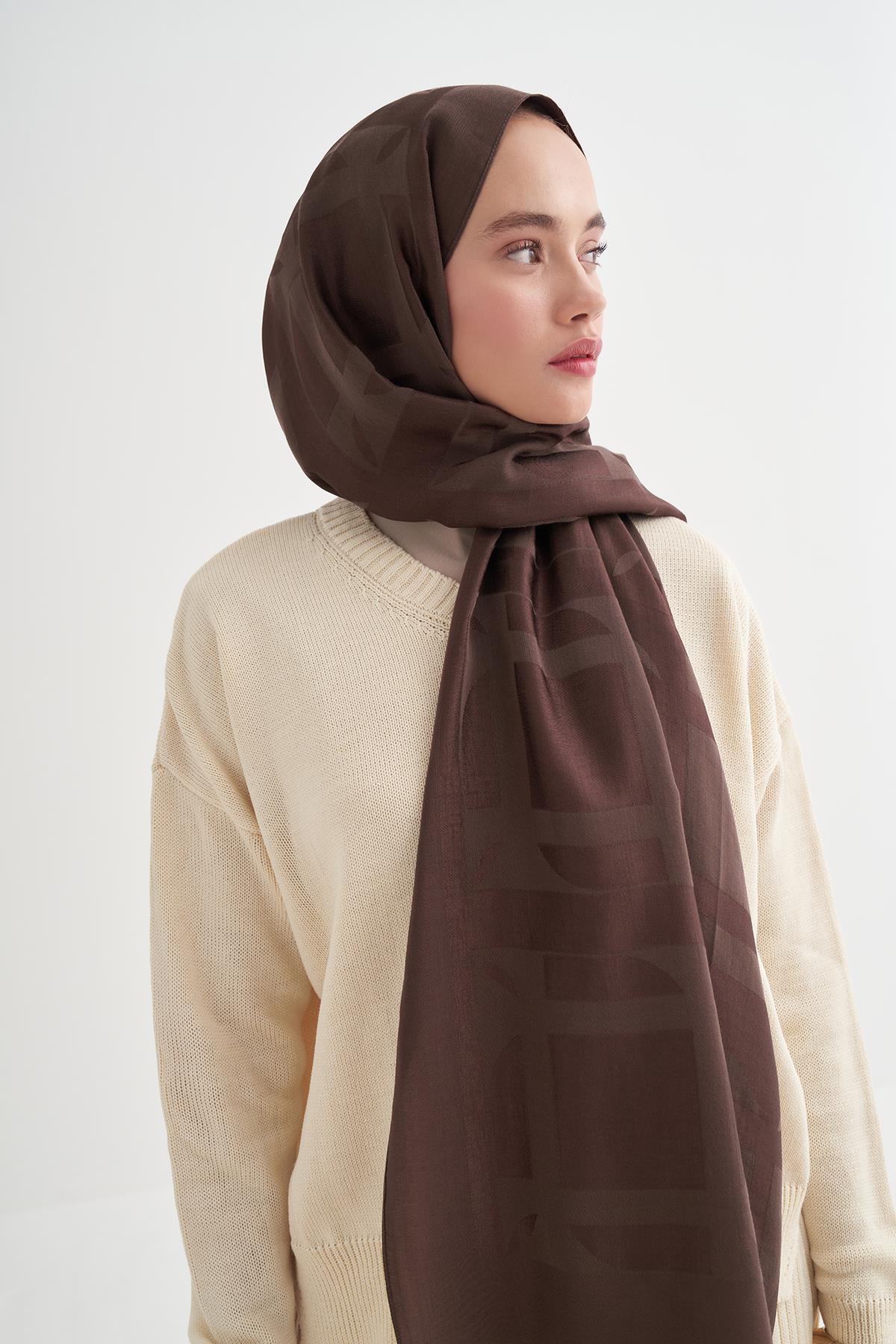 Geometrik Desen Liora Pamuk Şal Sütlü Kahve