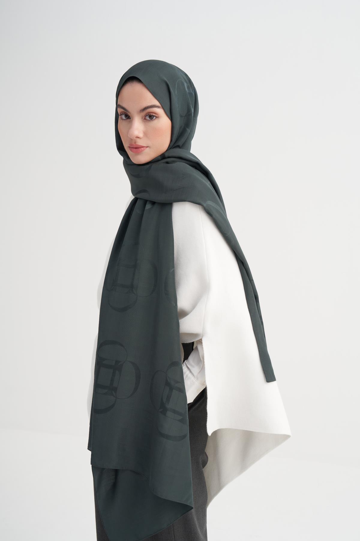 Aura Desen Rina Floş Jakar Şal Orman Yeşili