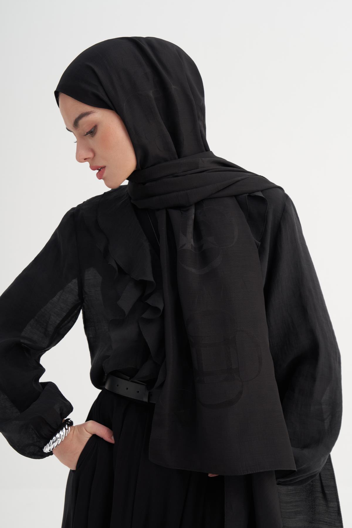 Aura Desen Rina Floş Jakar Şal Siyah