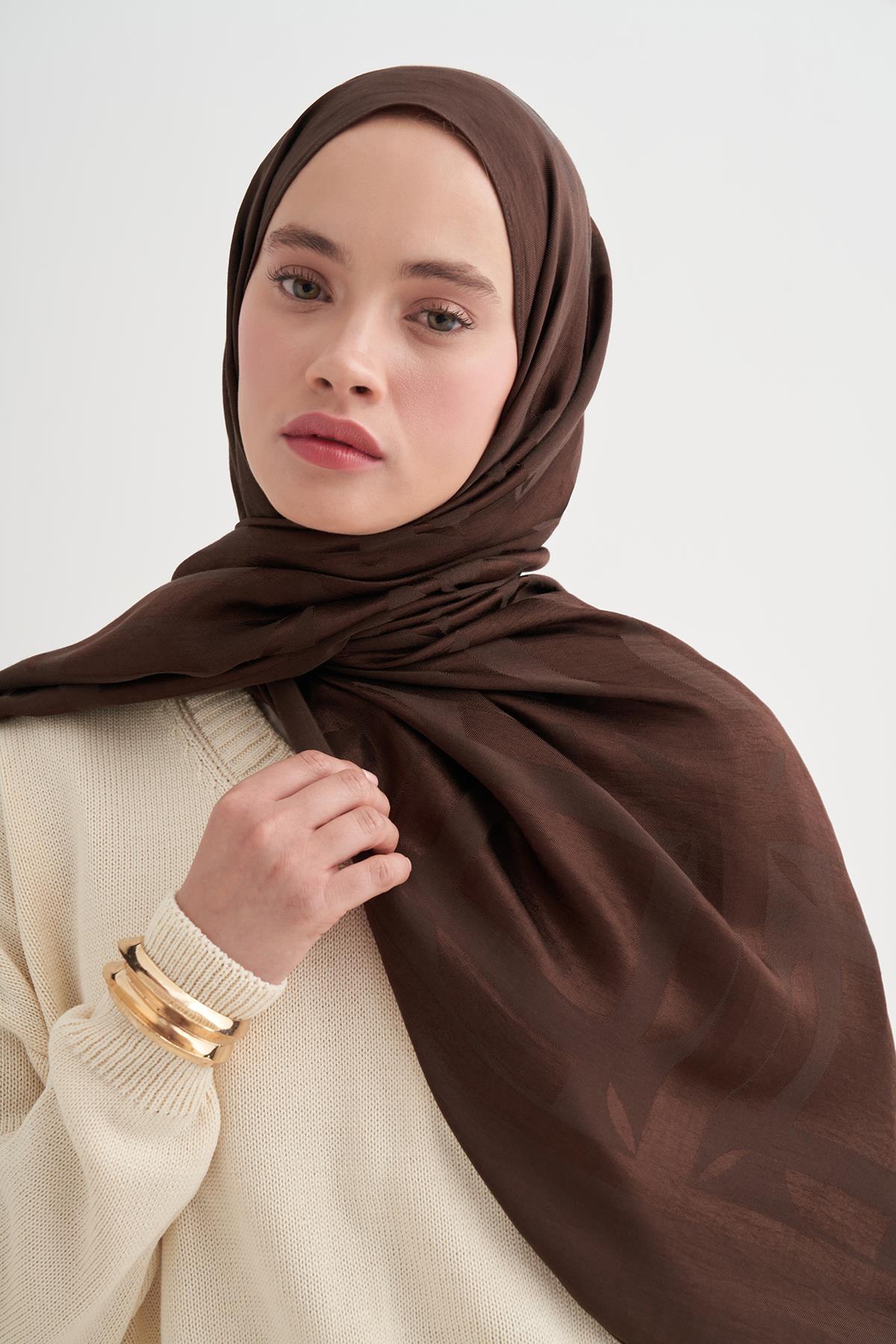 Geometrik Desen Liora Pamuk Şal Acı Kahve