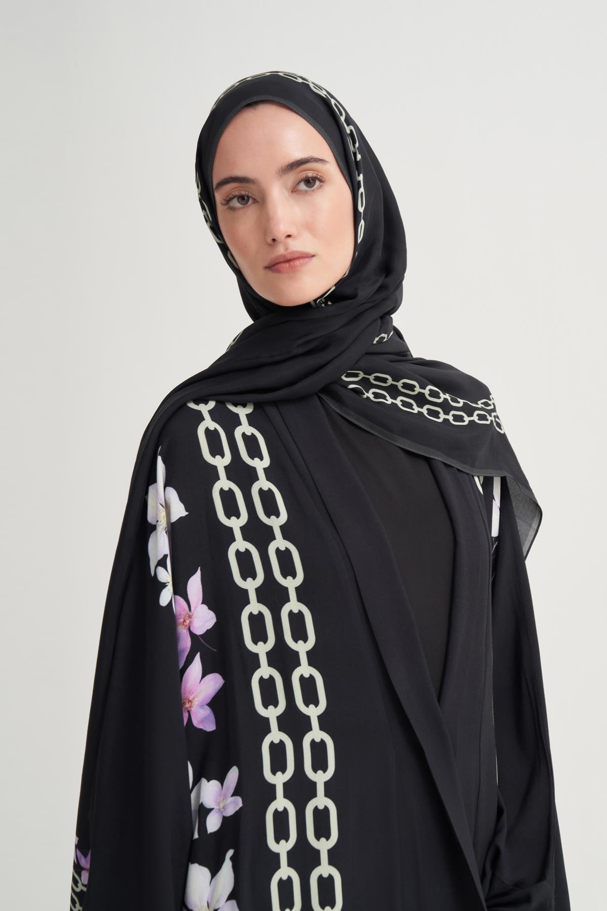 Nora Monogram Floş Şal Siyah