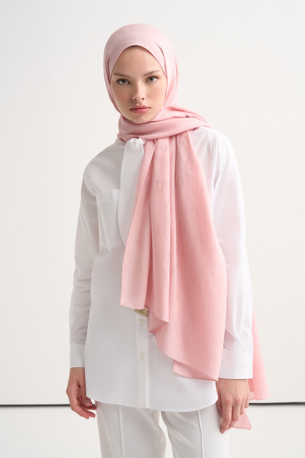 Monogram Desen Liora Pamuk Şal Pembe