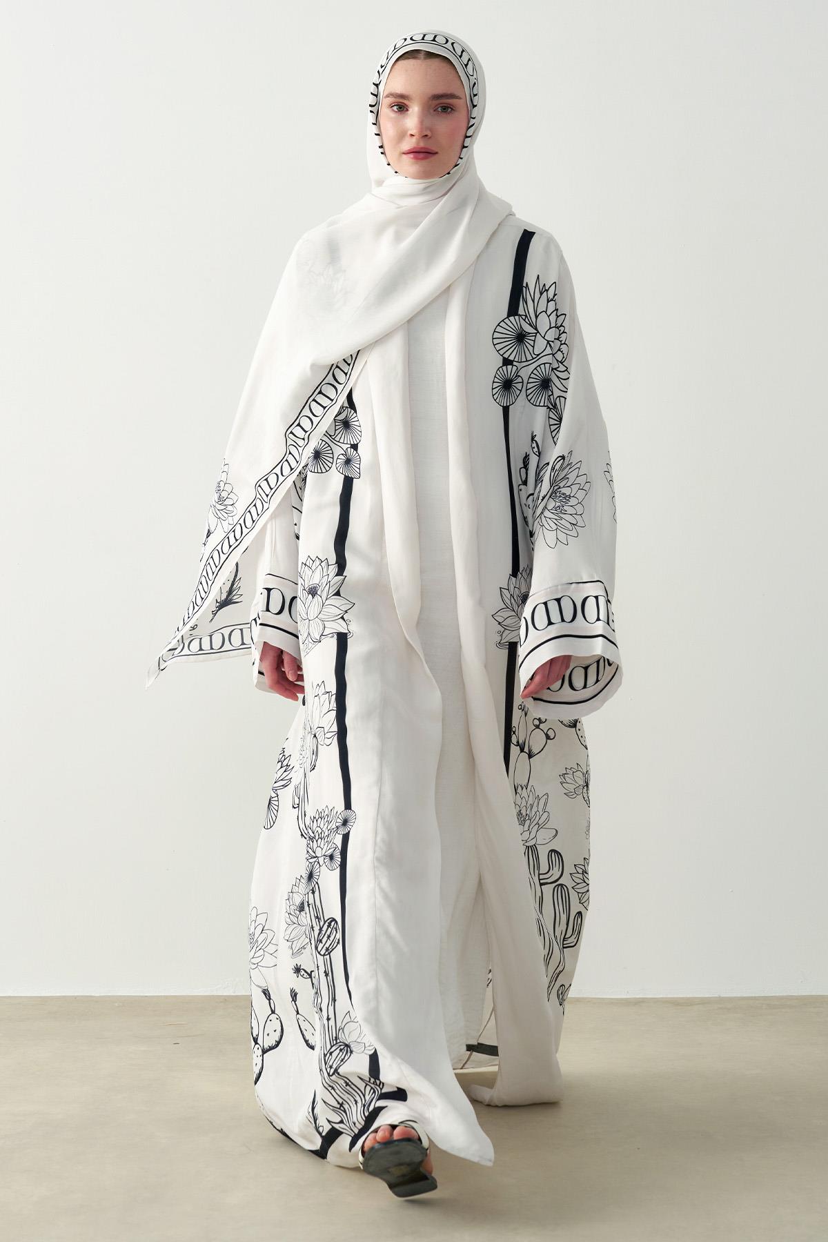 Desert Floş Abaya Ekru