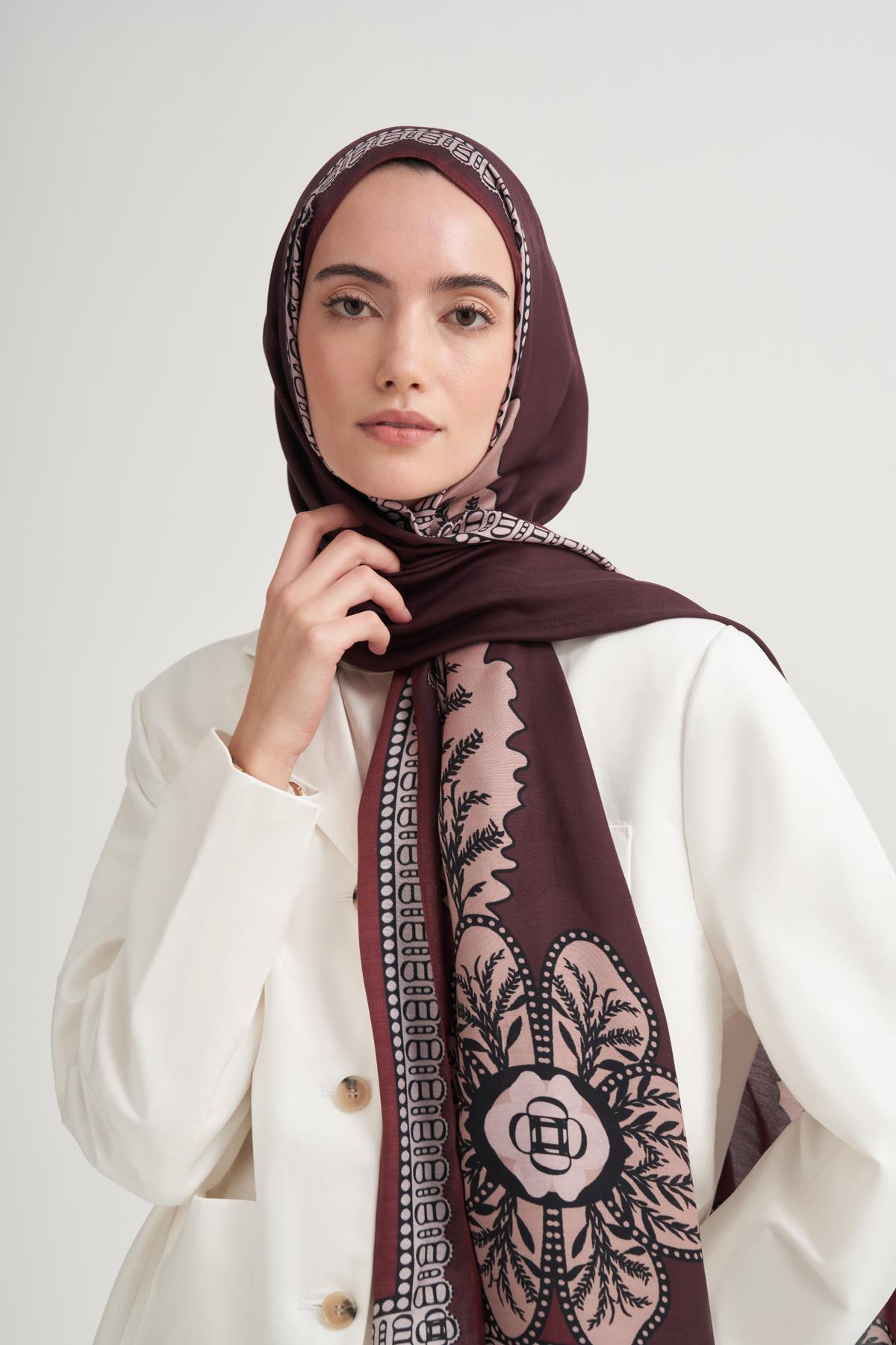 Liva İncira Viskon Şal Bordo