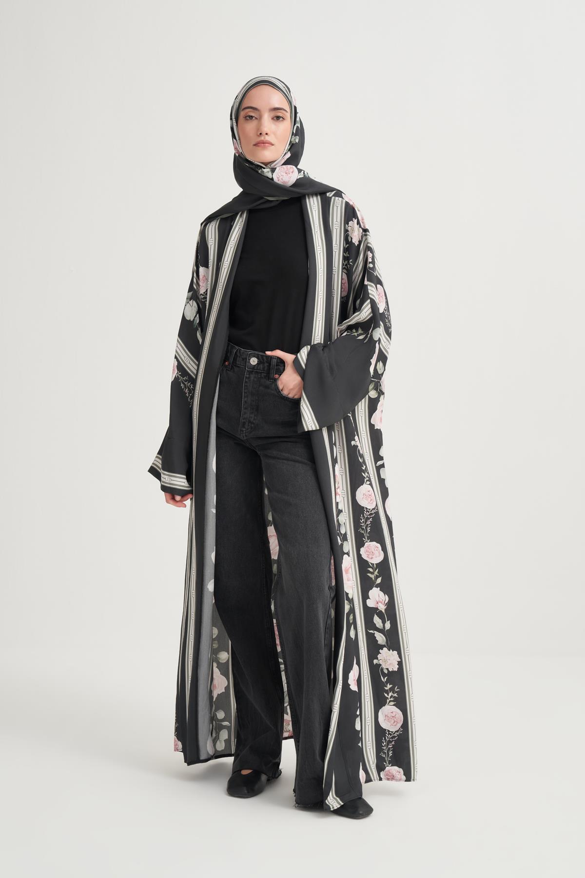 Floris Premium Floş Abaya Siyah