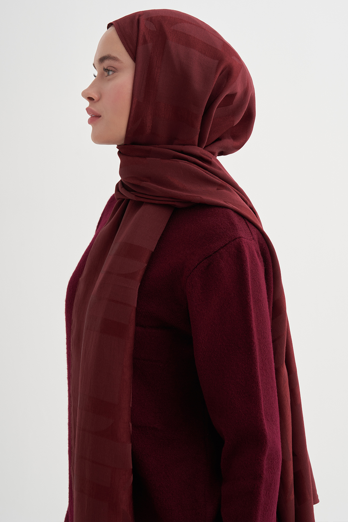 Geometrik Desen Liora Pamuk Şal Bordo