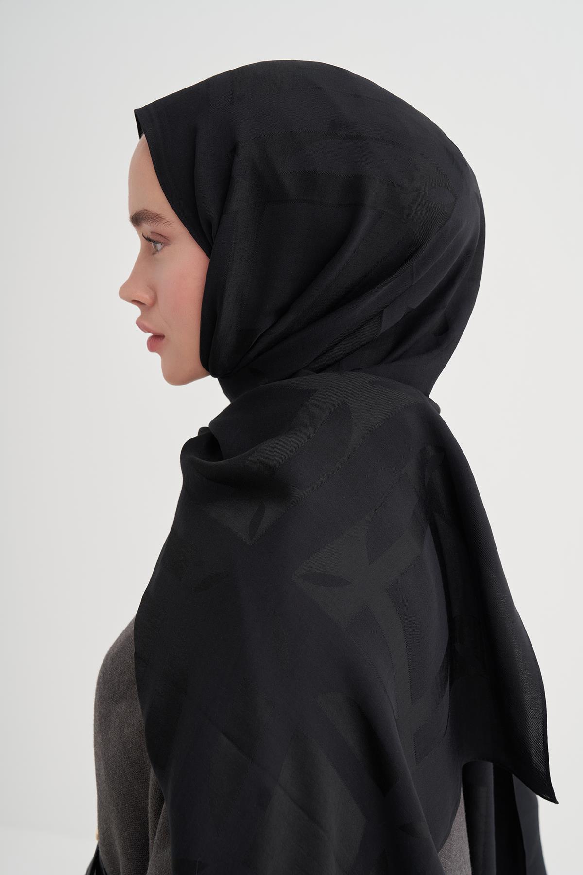 Geometrik Desen Liora Pamuk Şal Siyah