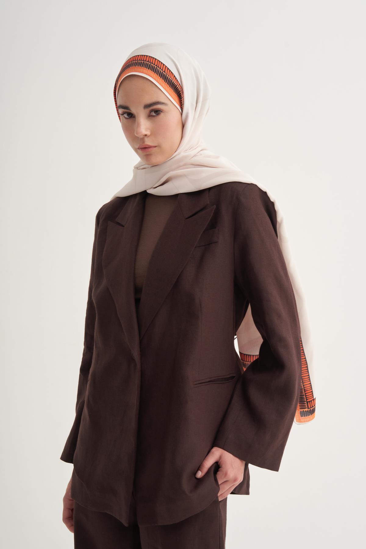 Side Monogram Floş Şal Krem