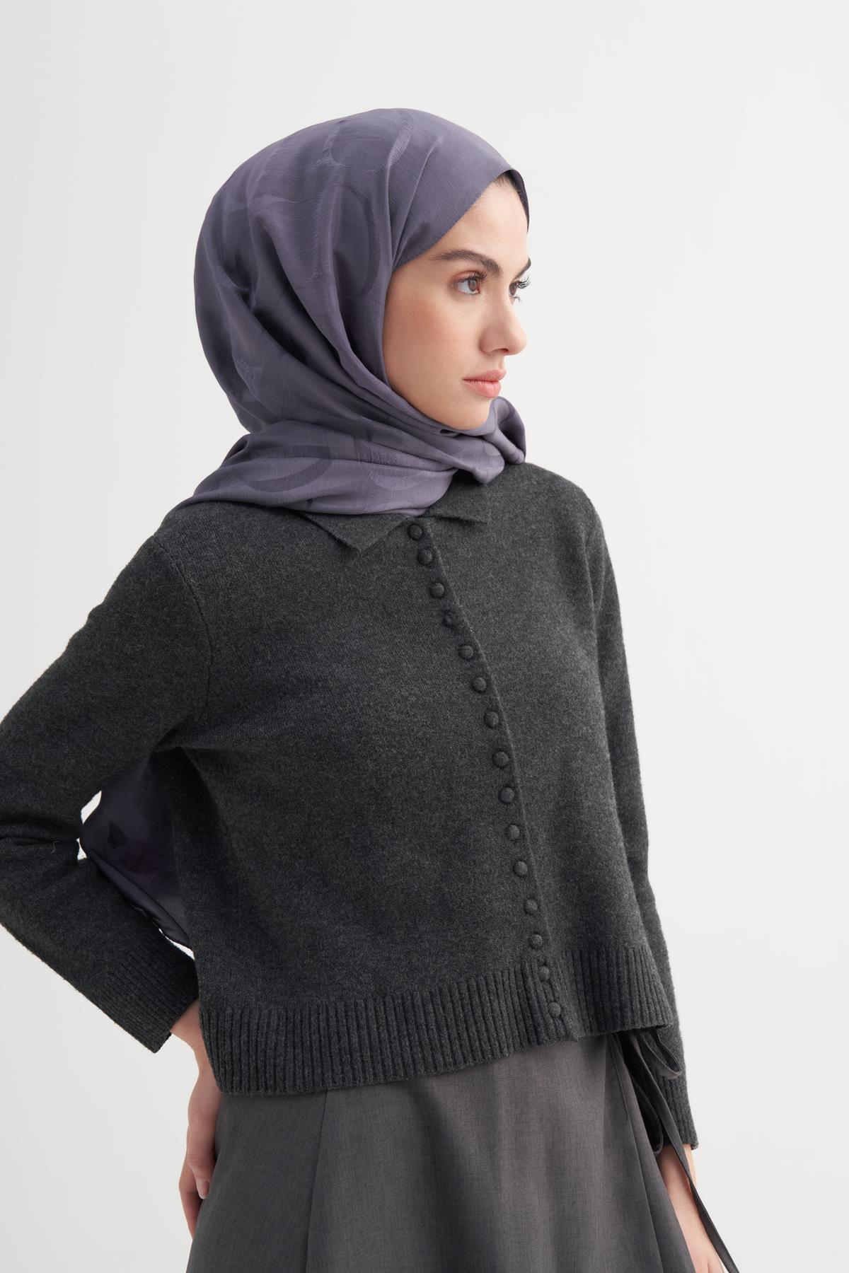 Monogram Desen Rina Floş Jakar Şal Füme