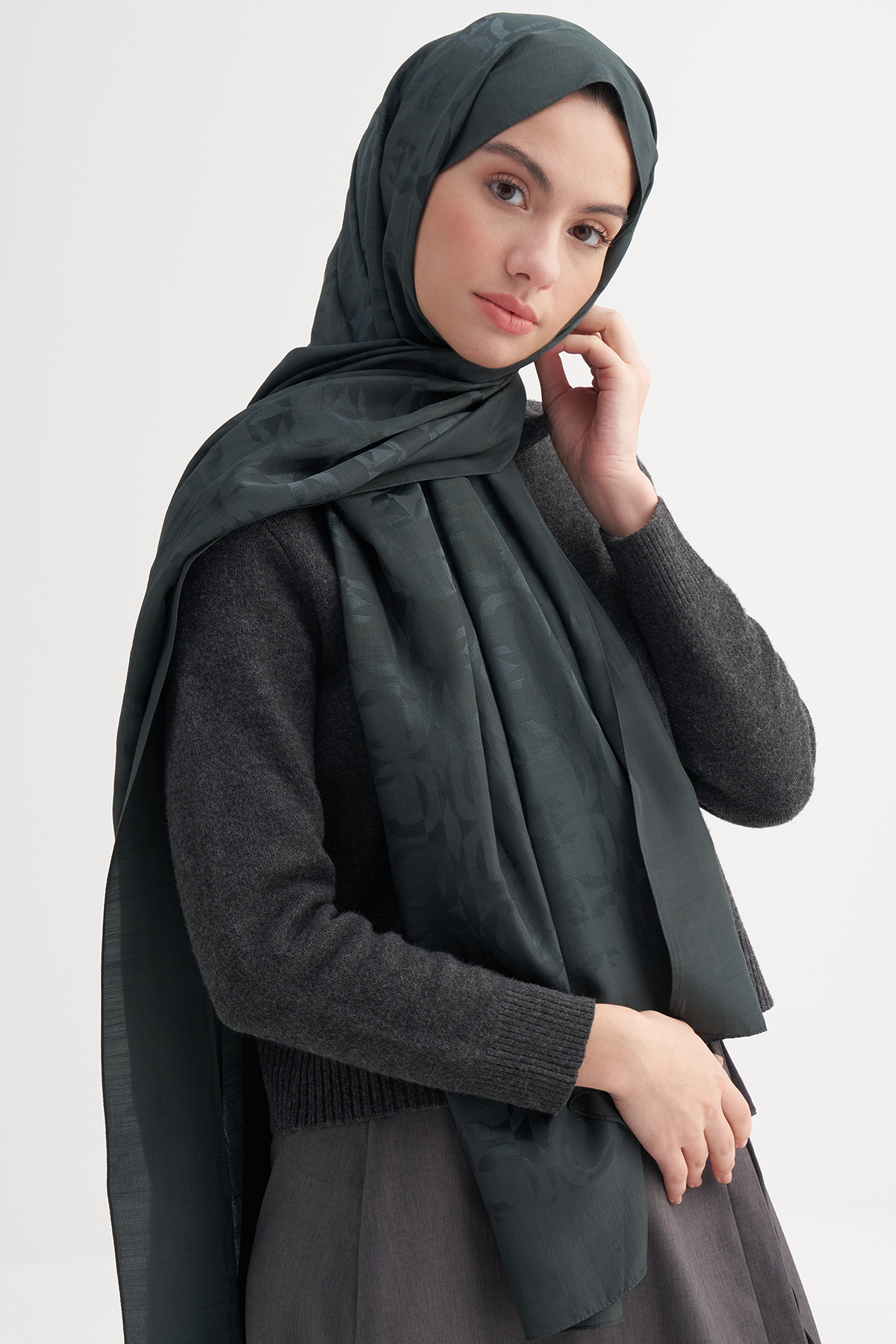 Blok Desen Rina Floş Jakar Şal Orman Yeşili