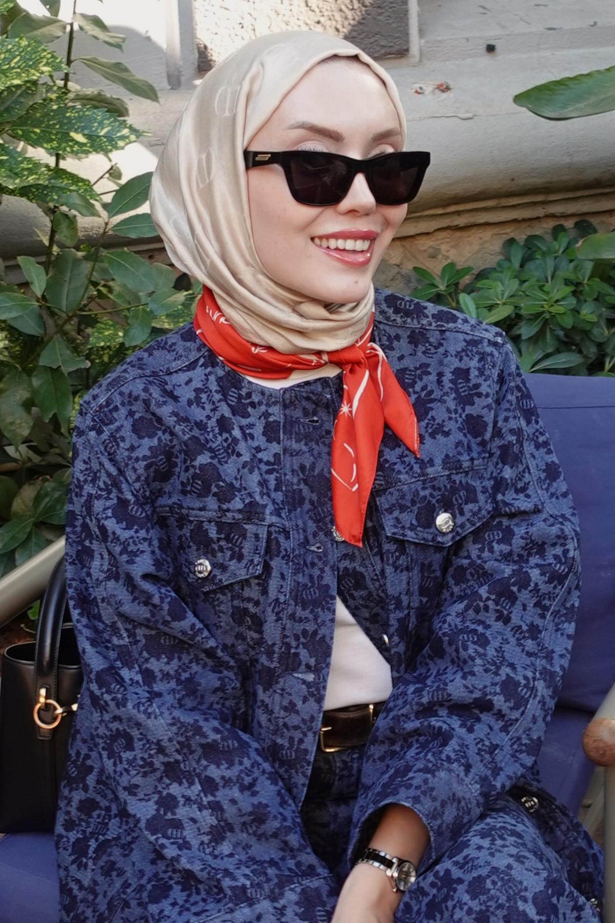 Hilalin Tercihi Monogram Desen Liora Pamuk Şal Bej