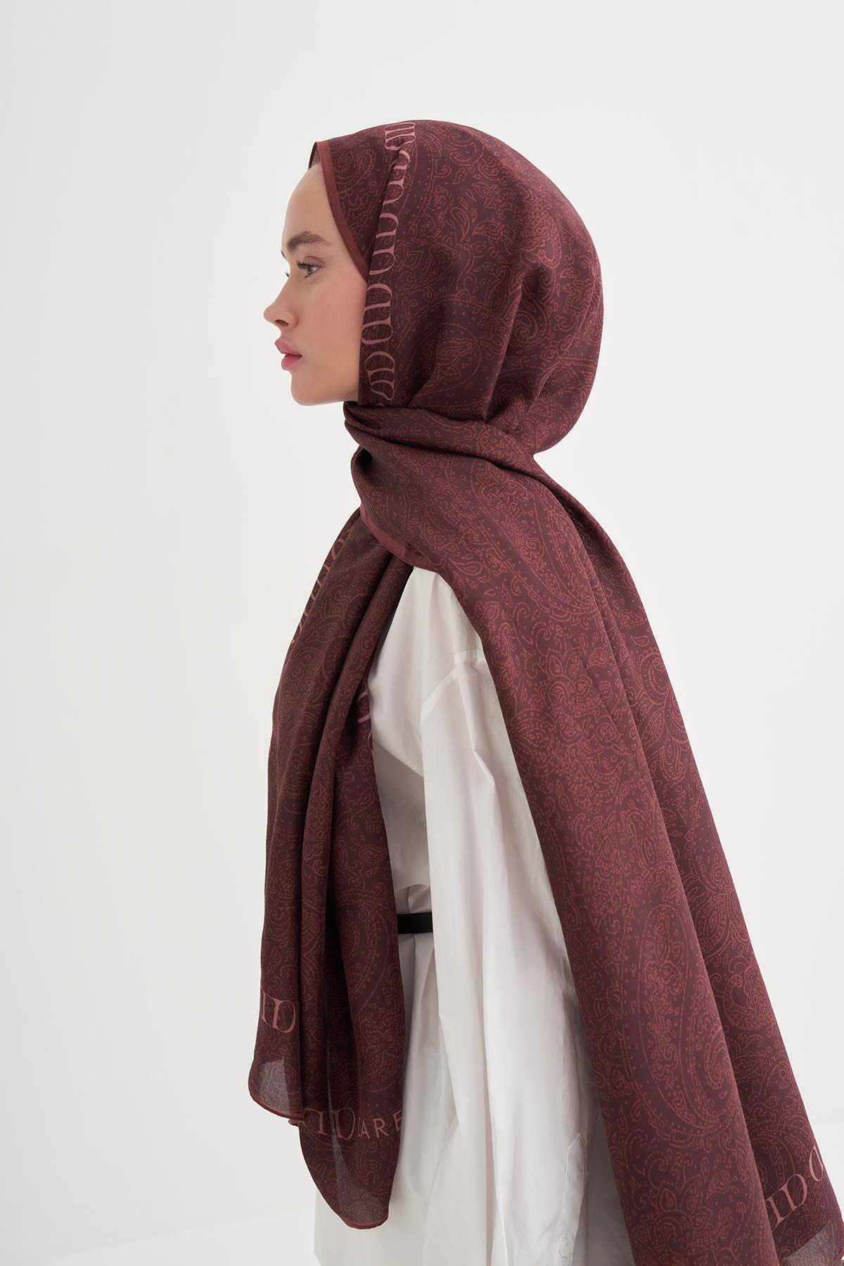 Elenora Monogram Floş Şal Kızıl