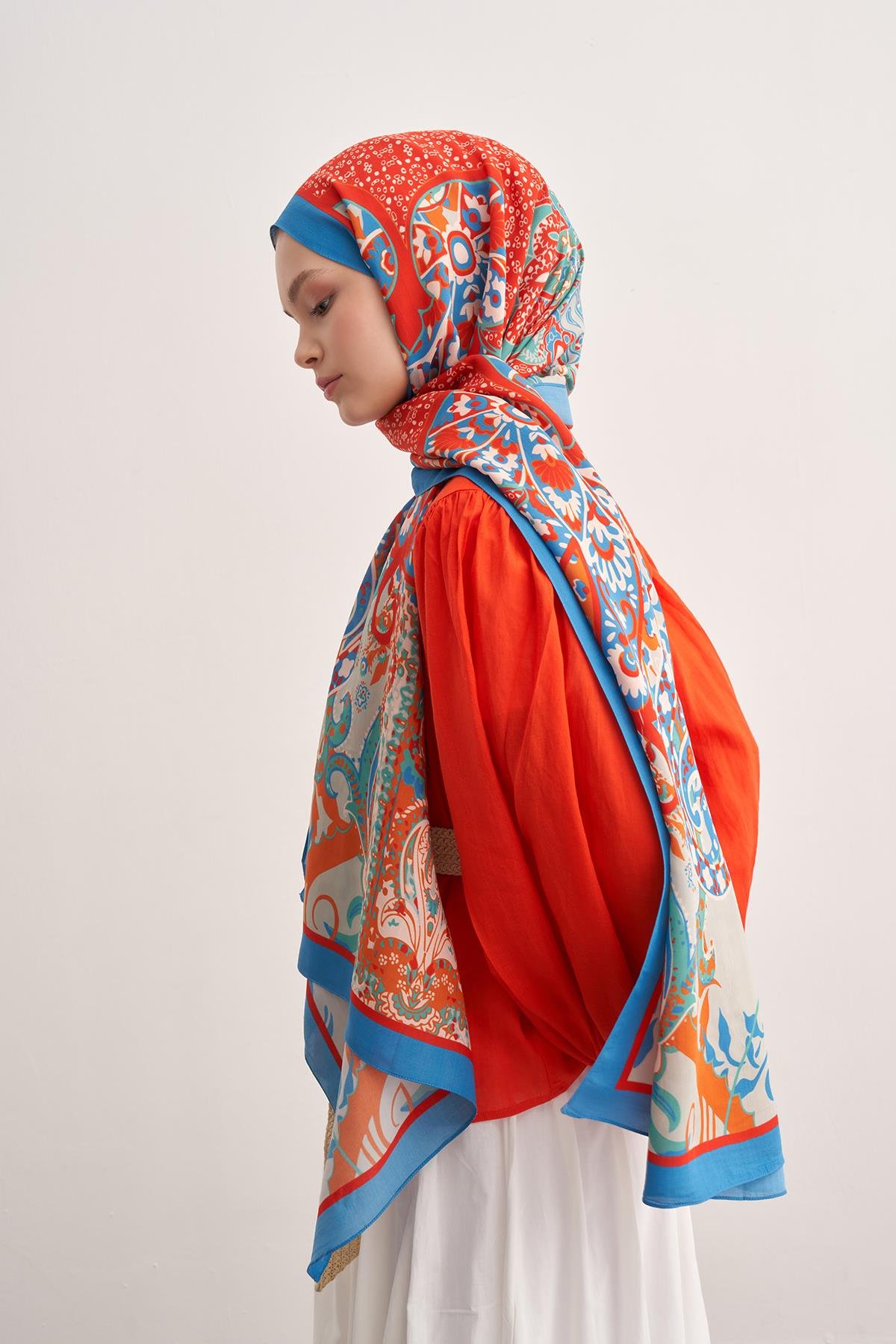 Lune Mavi Vela Floş Şal