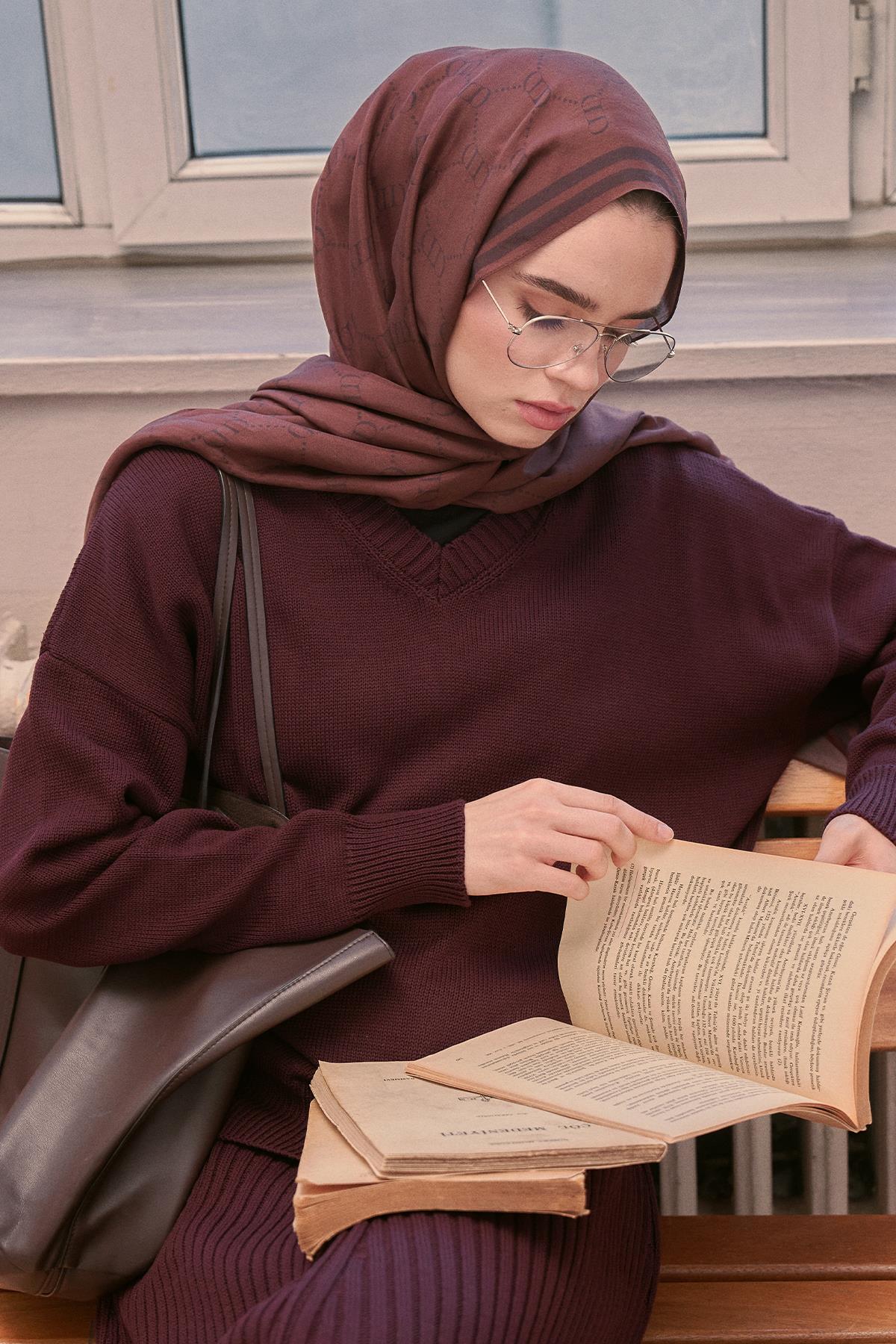 Grace Monogram Floş Şal Kızıl