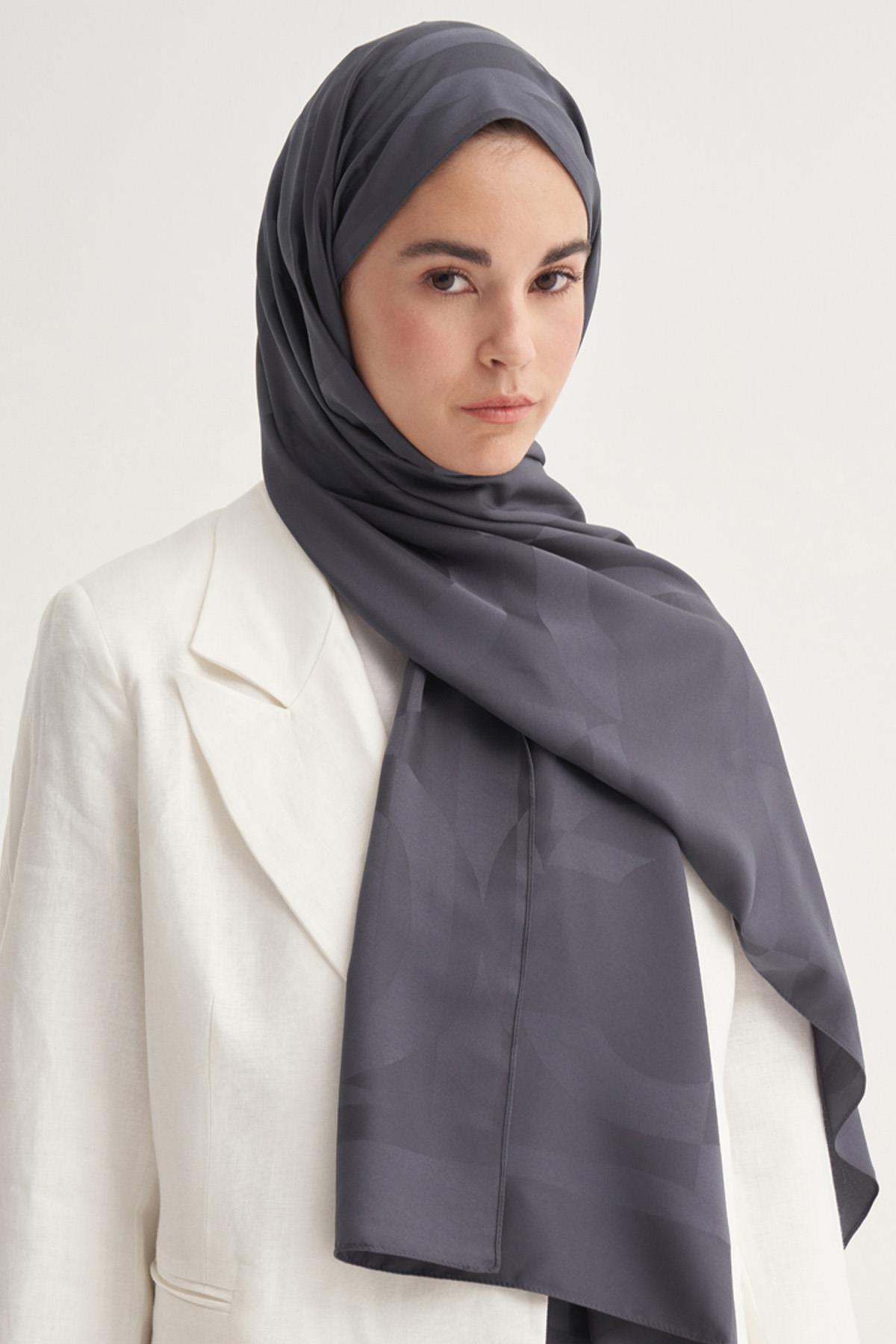 C Desen Monogram Pamuk İpek Şal Antrasit