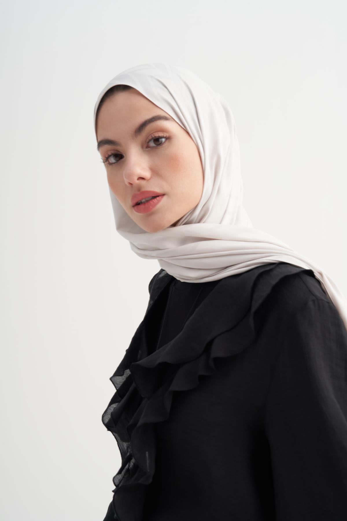 Baklava Desen Pamuk İpek Şal Ekru