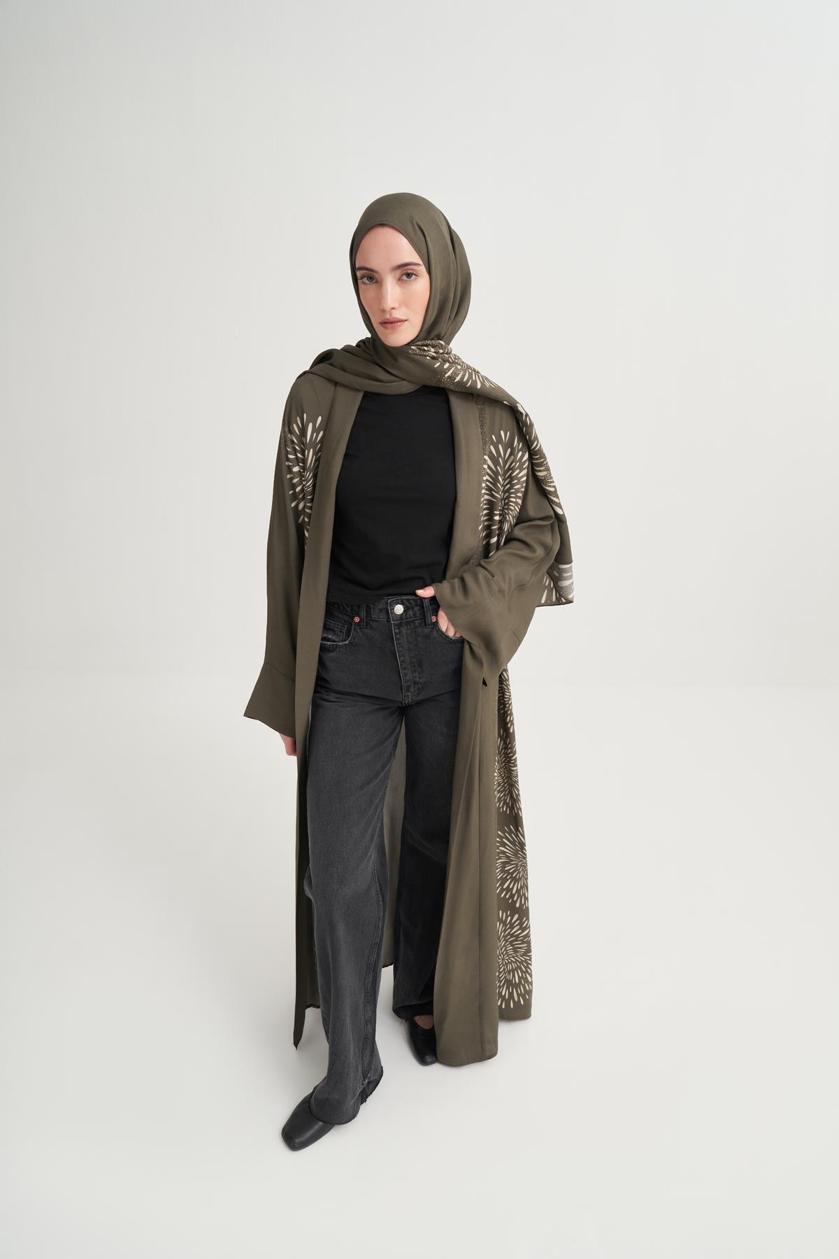 Lumira Premium Floş Abaya Haki