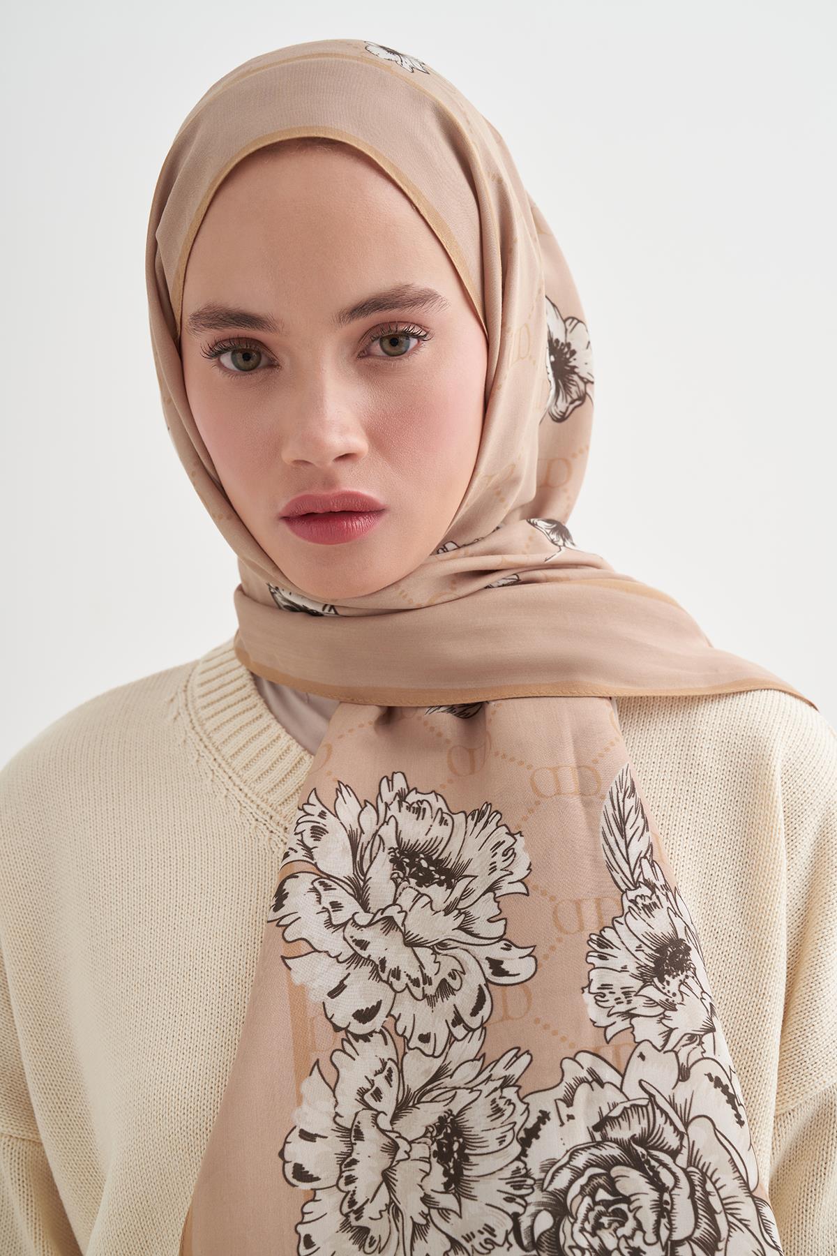 Floriva Monogram Floş Şal Fildişi