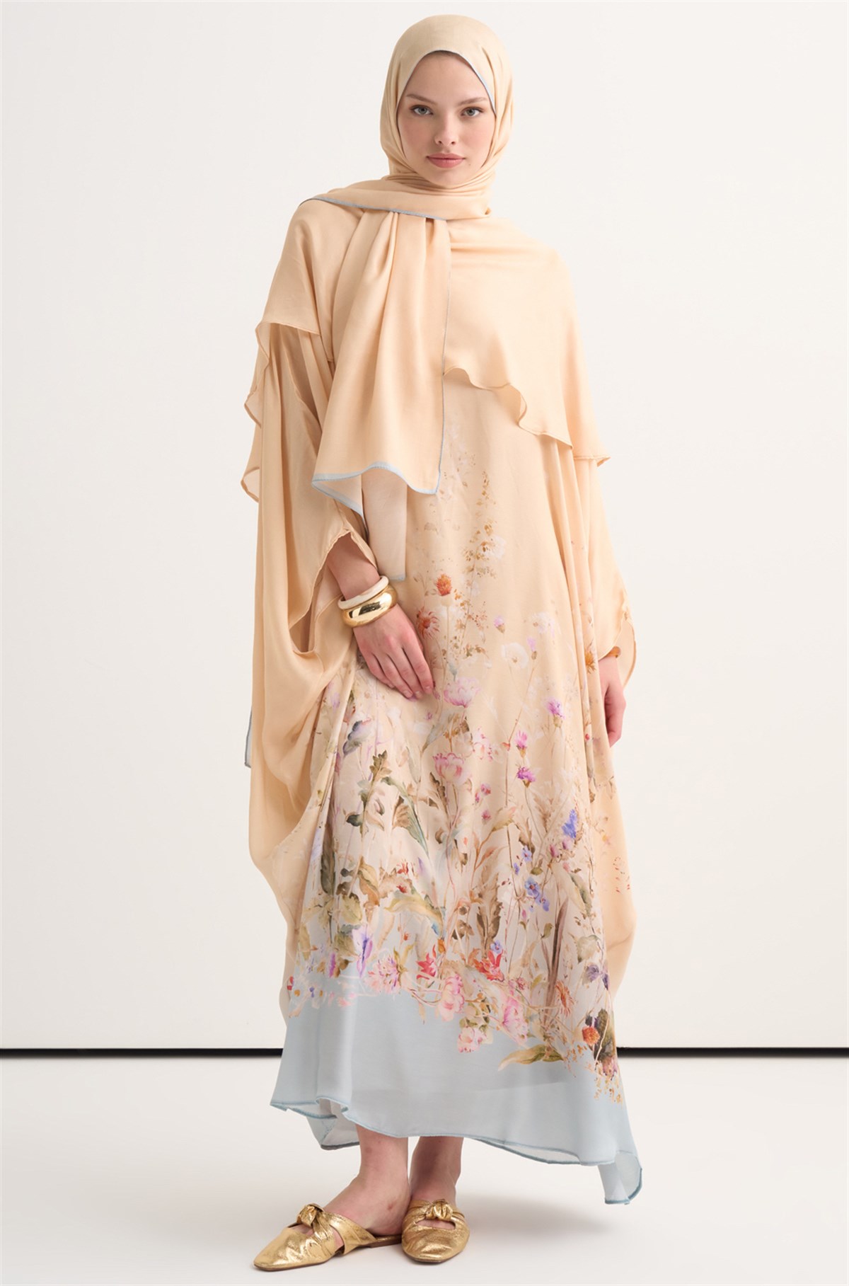 Rosalie İncira Şal Yaka Kaftan Kum Beji