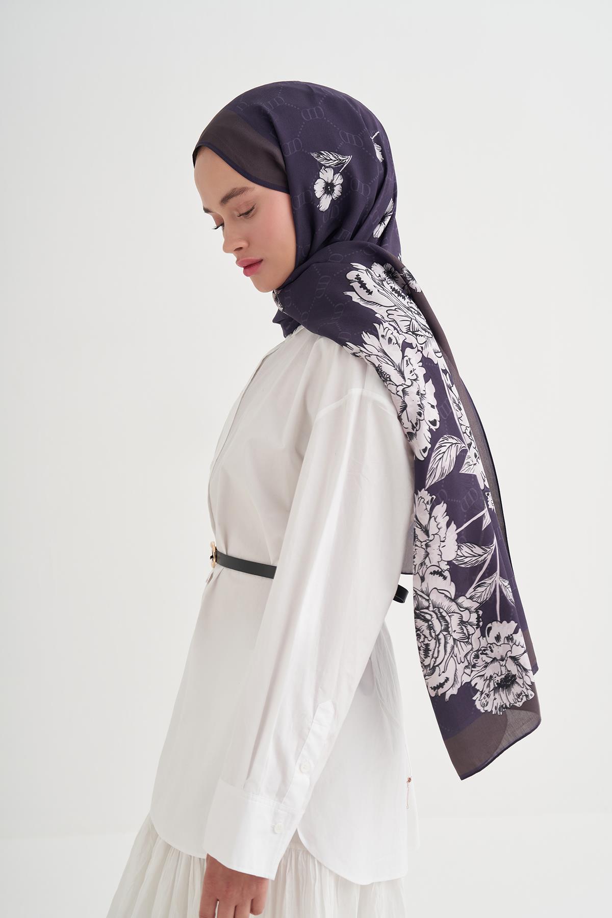 Floriva Monogram Floş Şal Morcivert