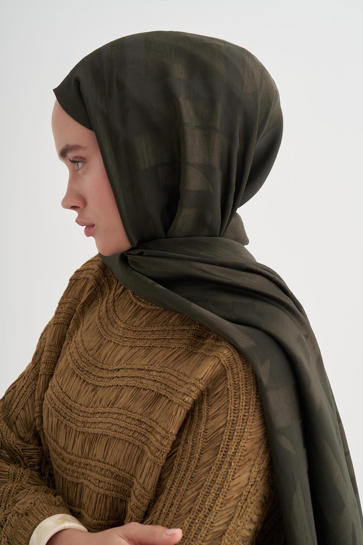 Geometrik Desen Liora Pamuk Şal Haki