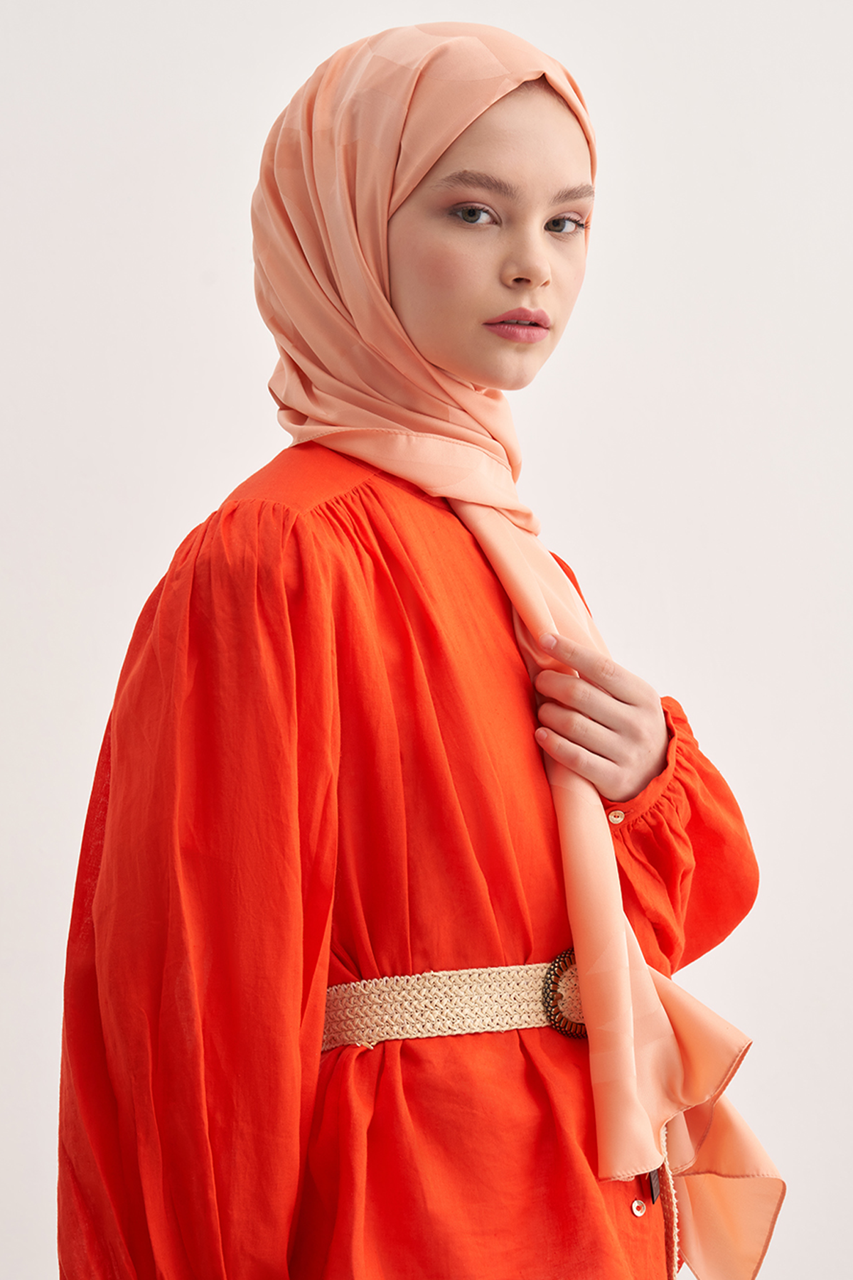 C Desen Monogram Pamuk İpek Şal Somon