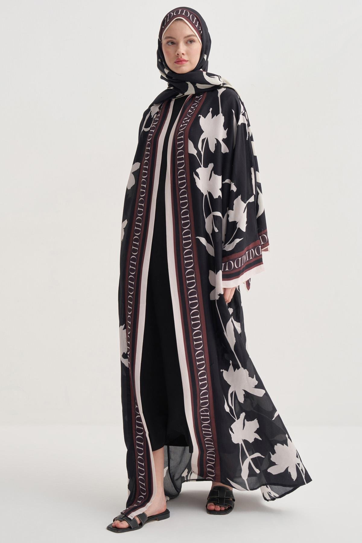 Azelina Siyah Floş Abaya