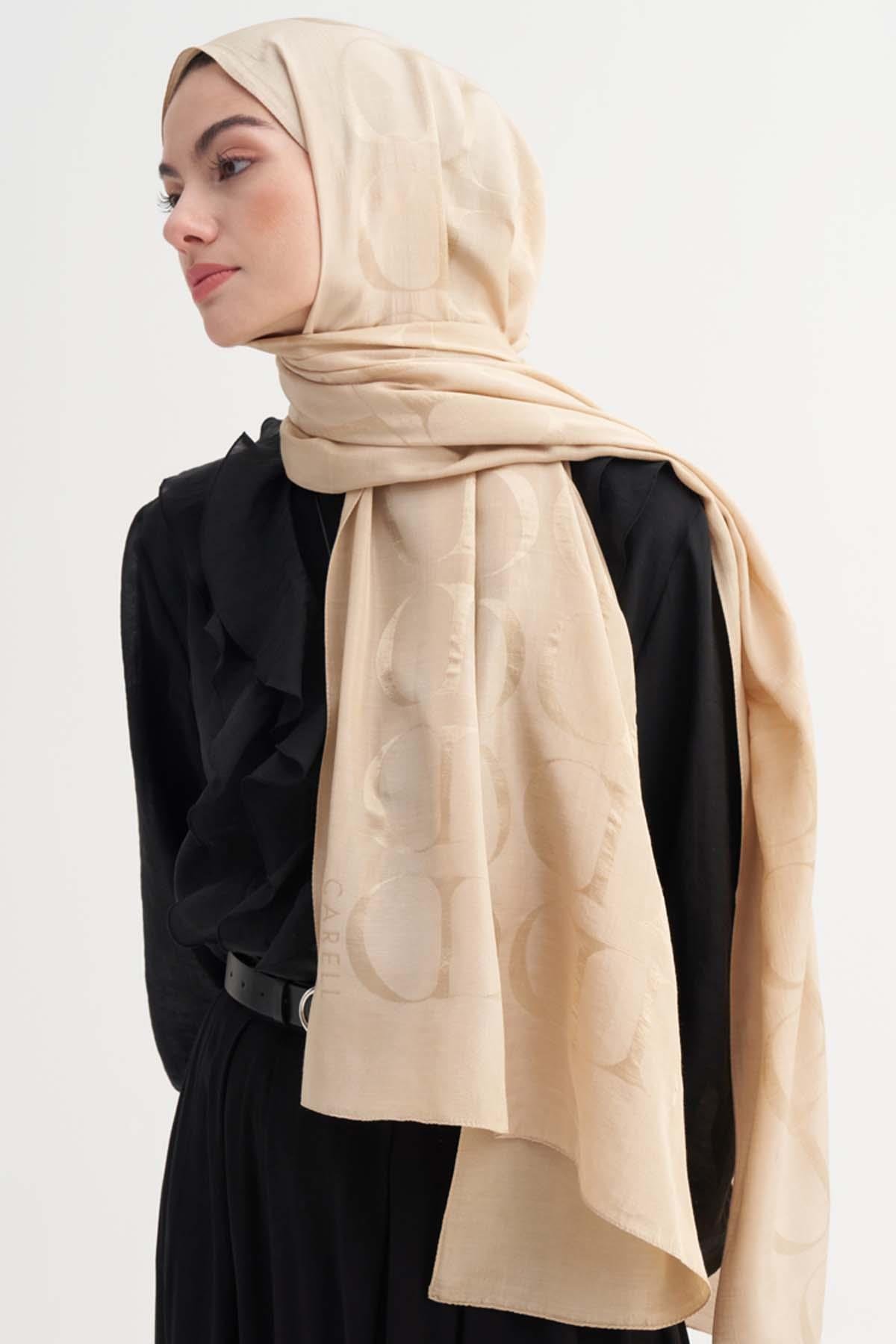 Monogram Desen Rina Floş Jakar Şal Bej