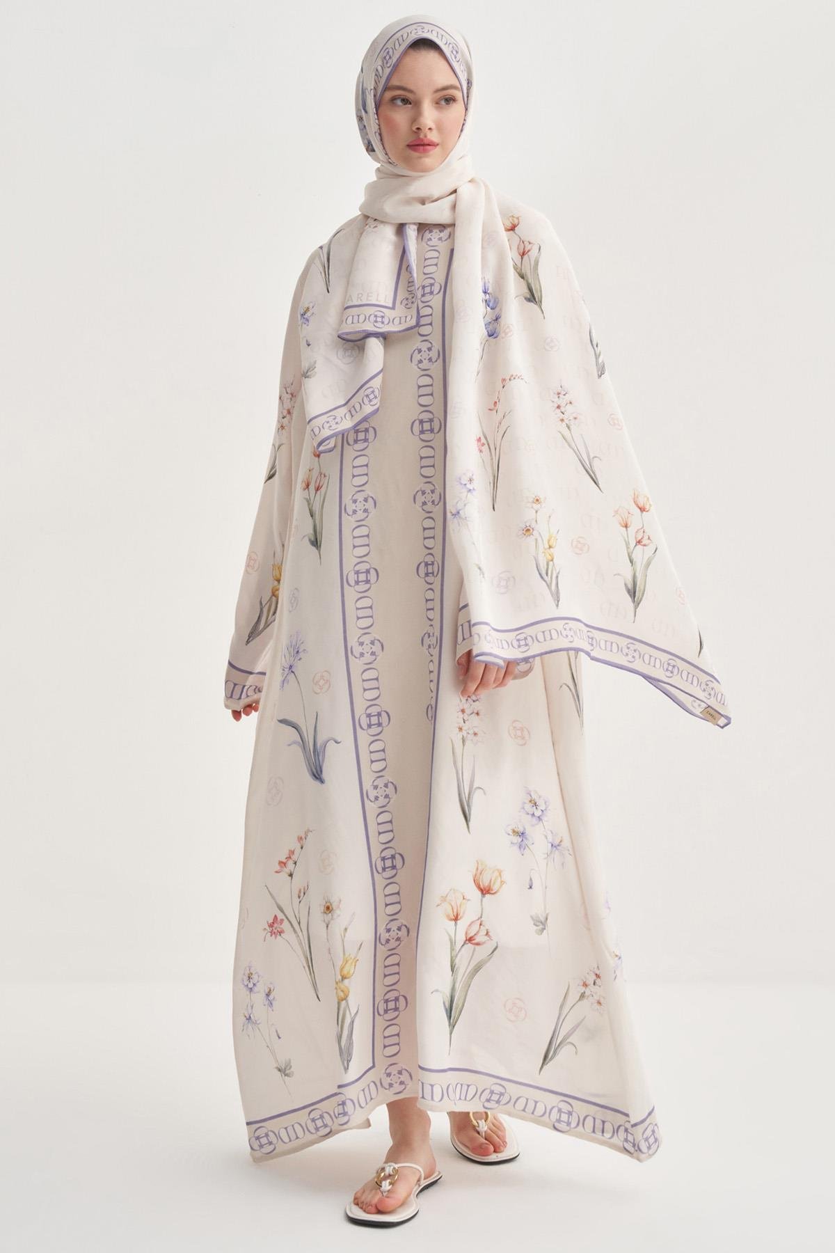 Palmara Ekru Floş Kaftan