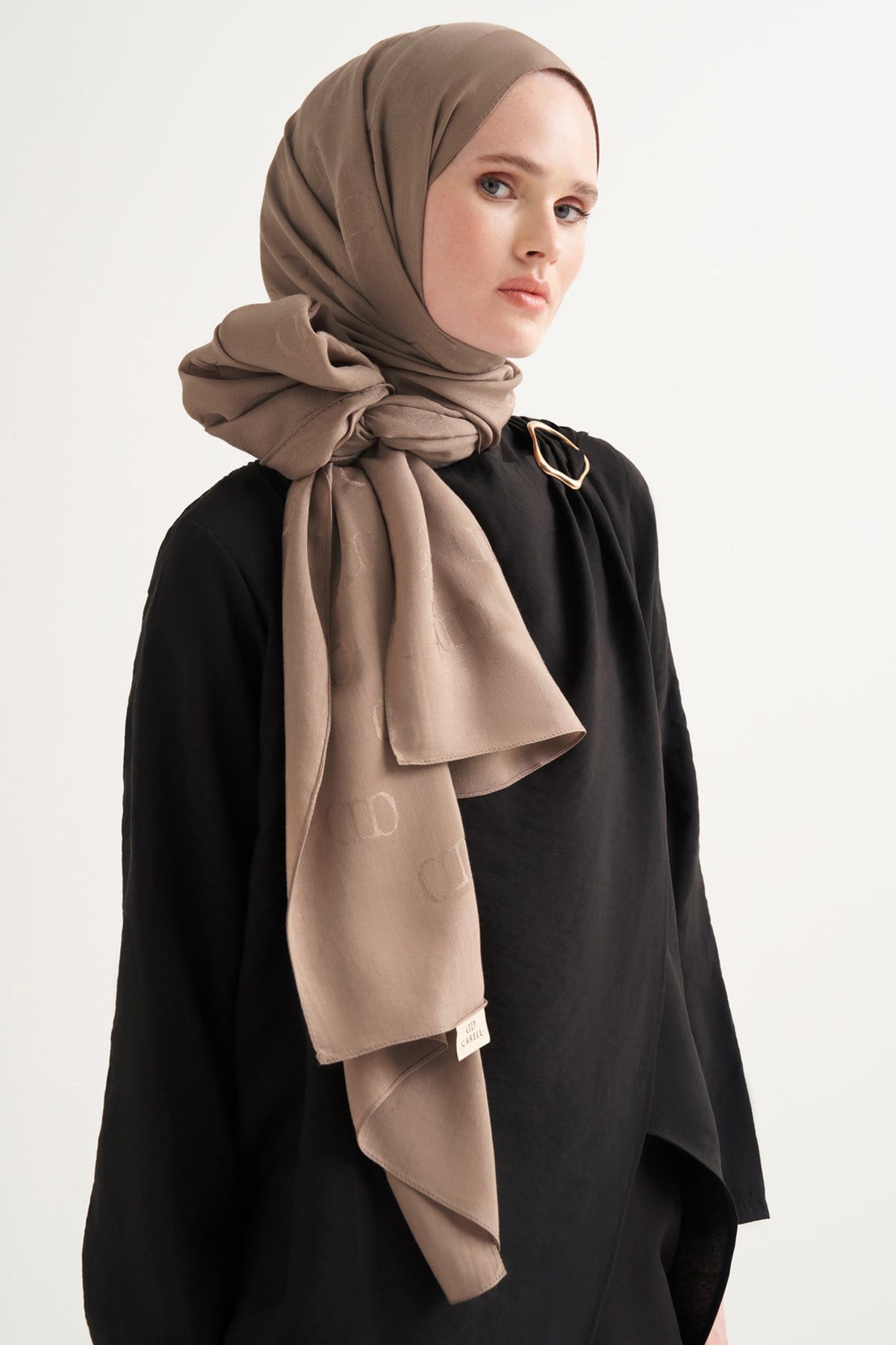 Monogram Desen Liora Pamuk Şal Vizon