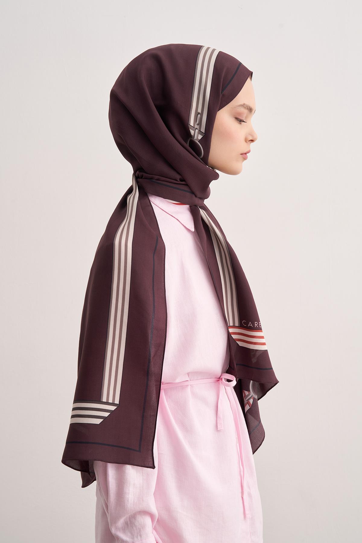 Mono Mürdüm Monogram Floş Şal