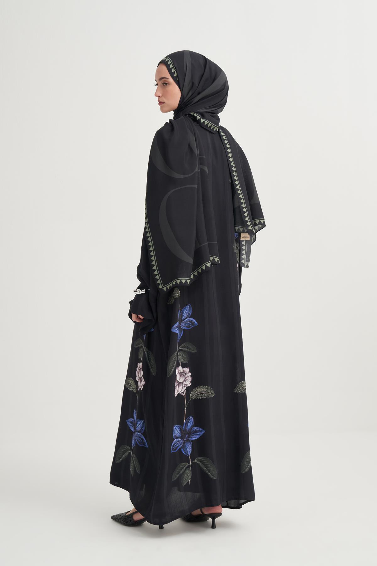 Blossra Premium Floş Abaya Siyah