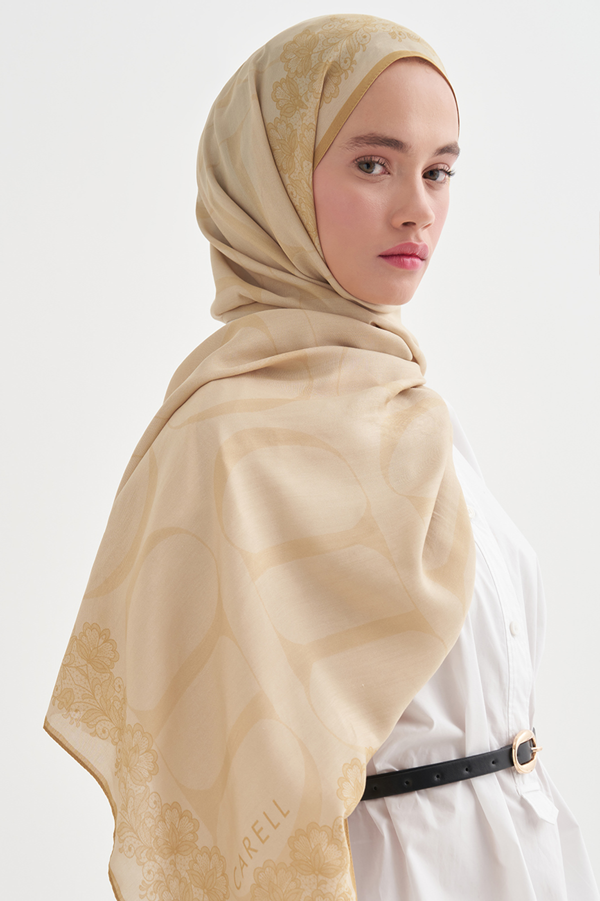 Floral Monogram Floş Şal Soft Sarı