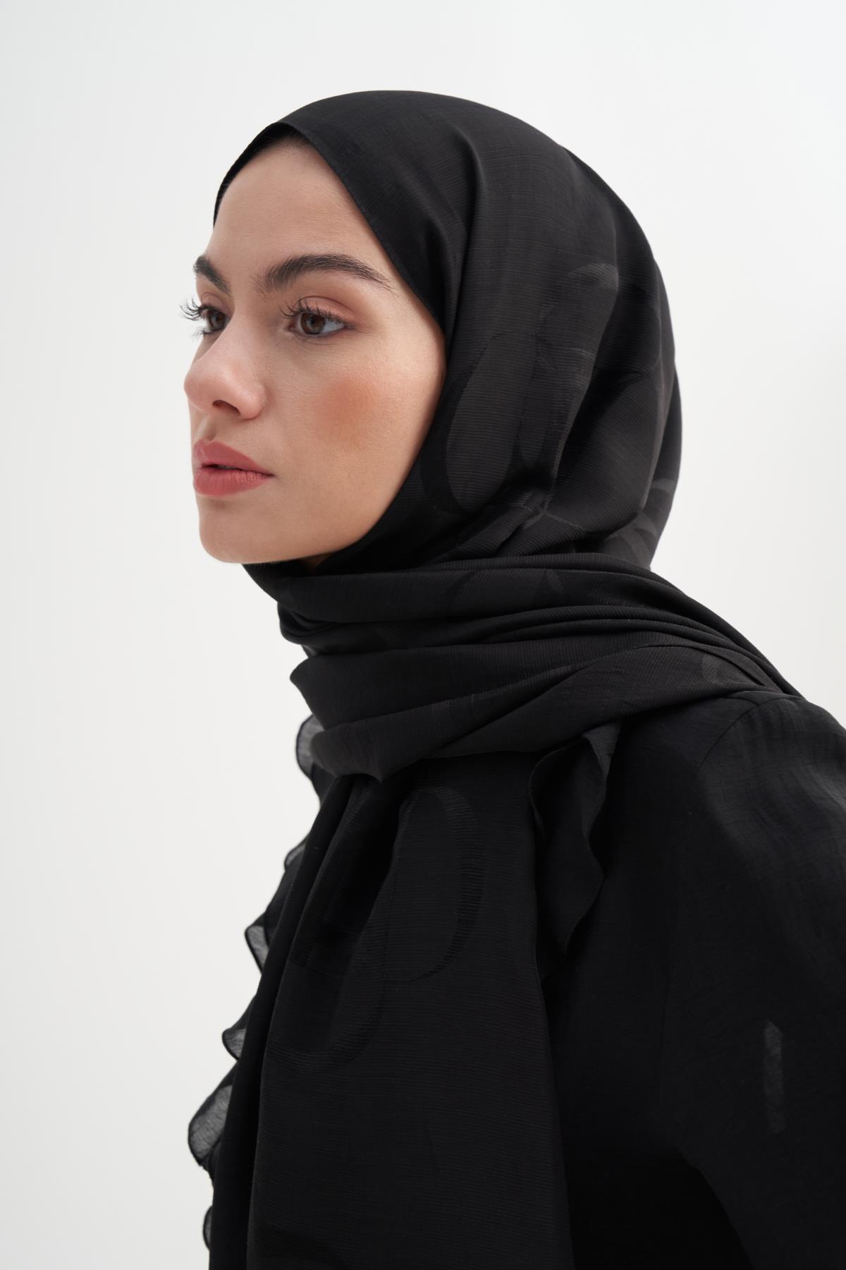 Aura Desen Rina Floş Jakar Şal Siyah