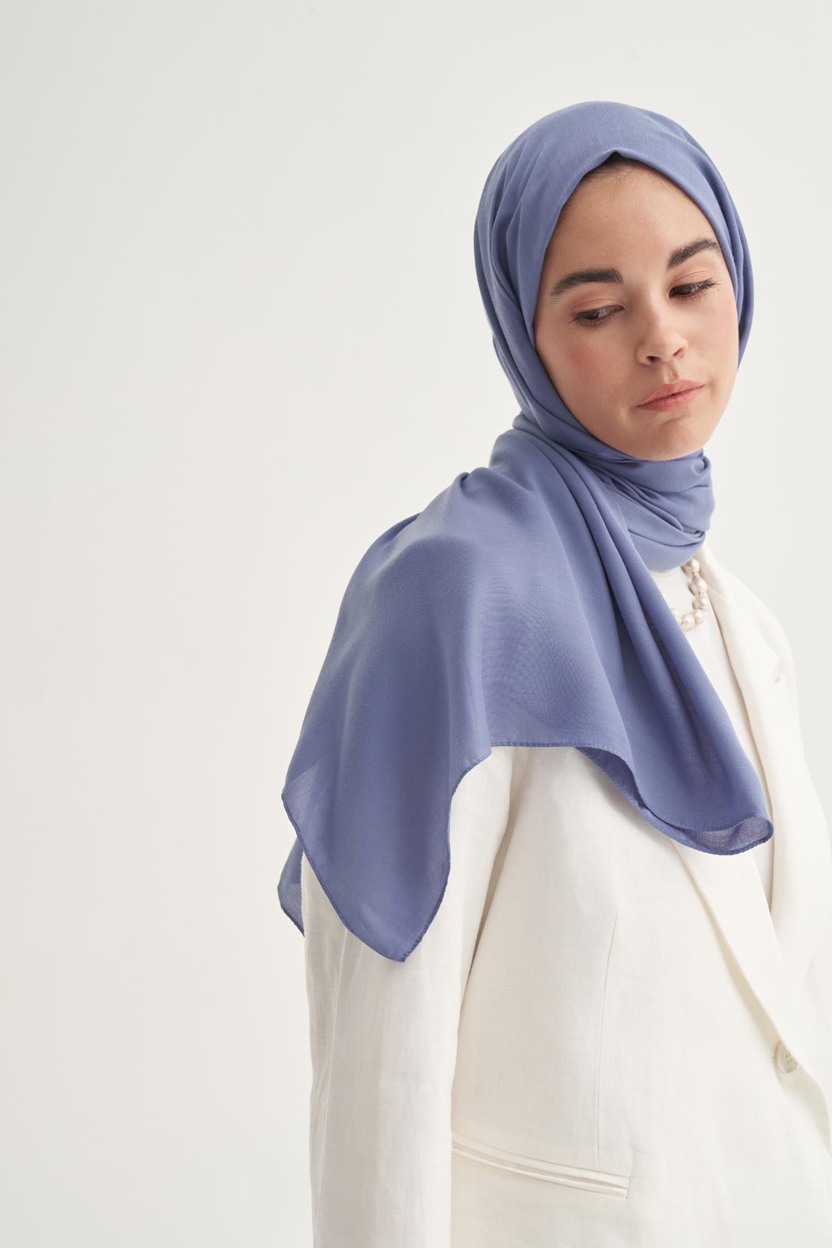 Şantuk Çift Taraflı  İpekli Şal Kot Mavi