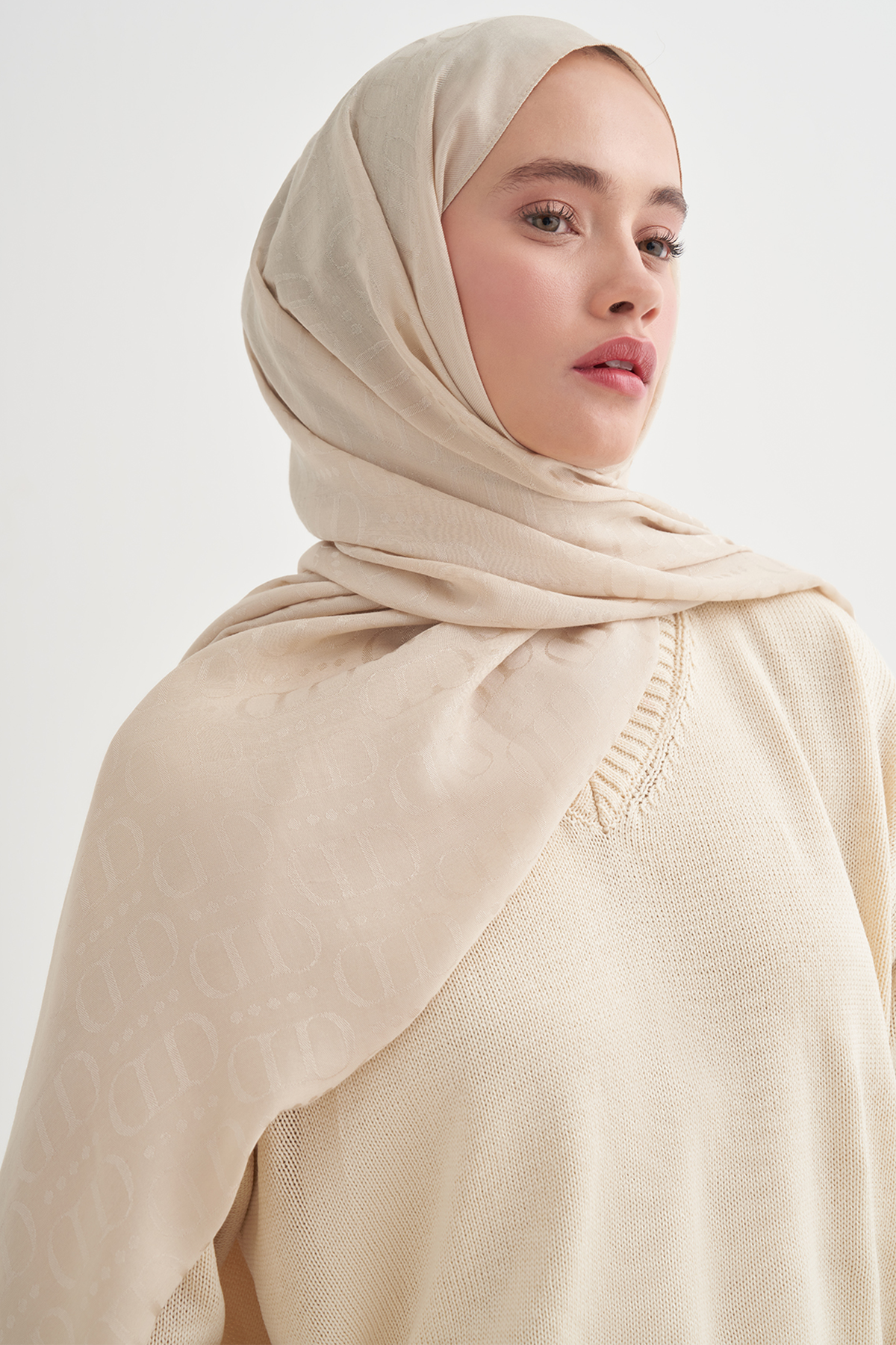 Luxe Desen Liora Pamuk Şal Bej