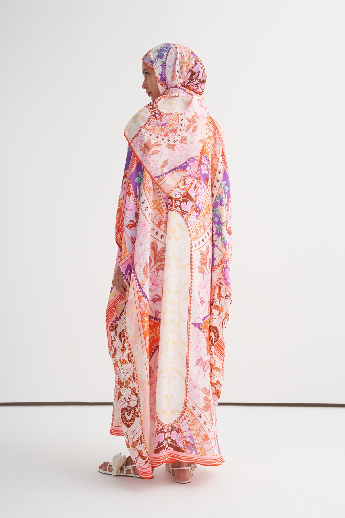 Patchwork Floş Kaftan Pembe