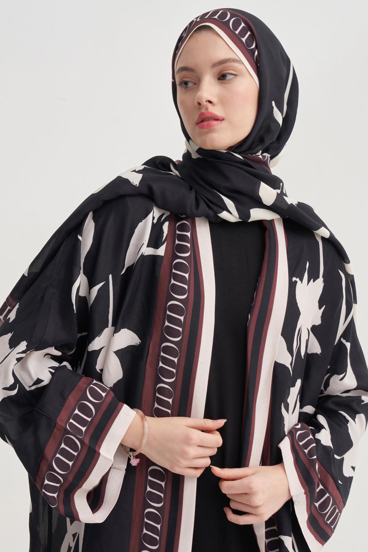 Azelina Siyah Monogram Floş Şal