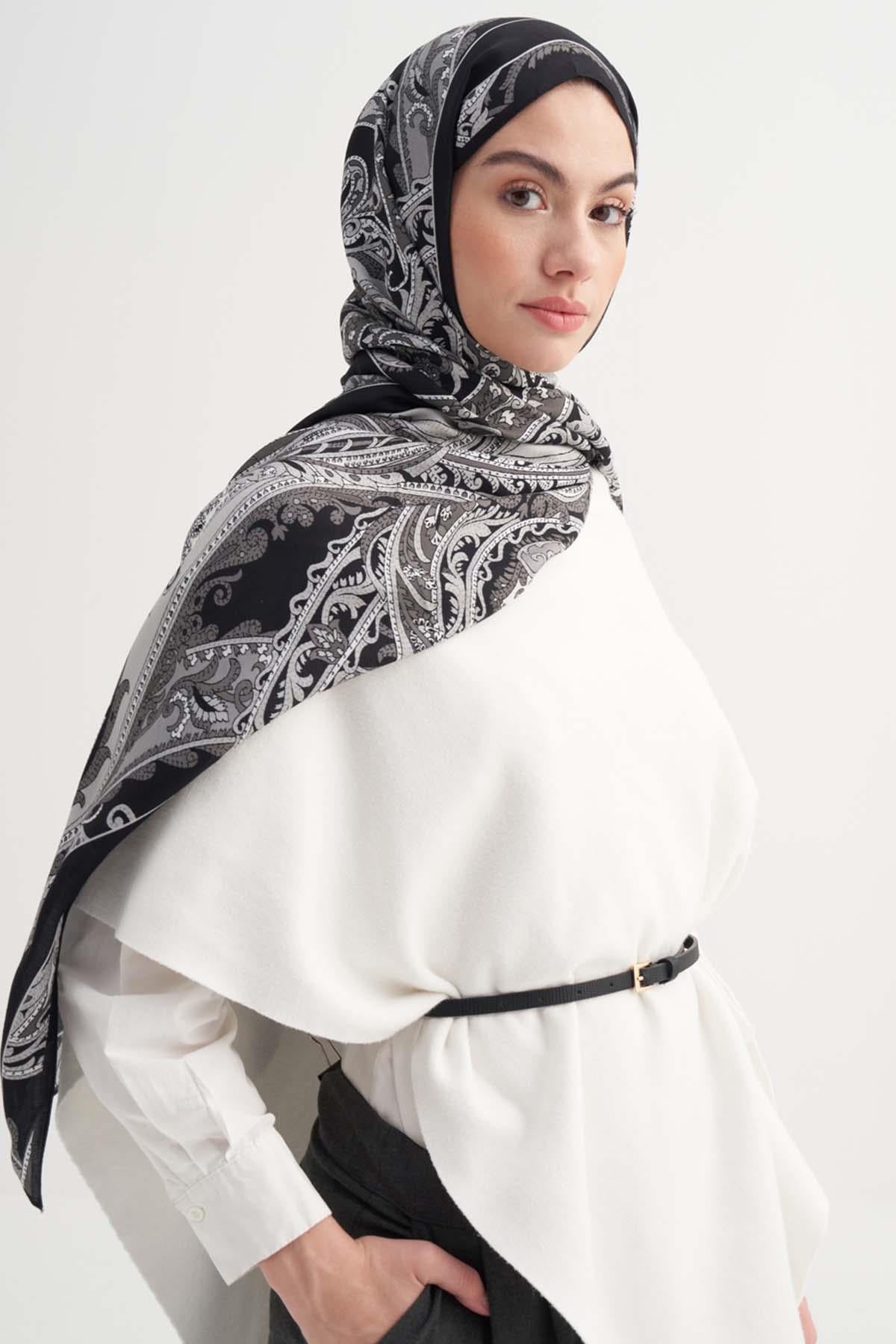 Camellia İncira Viskon Şal Siyah