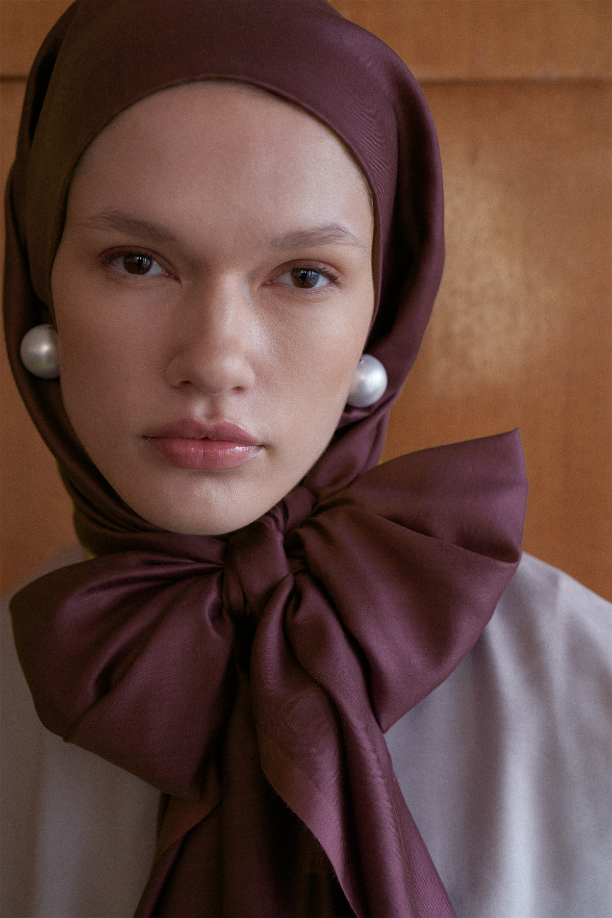 Mürdüm Düz İpek Şal