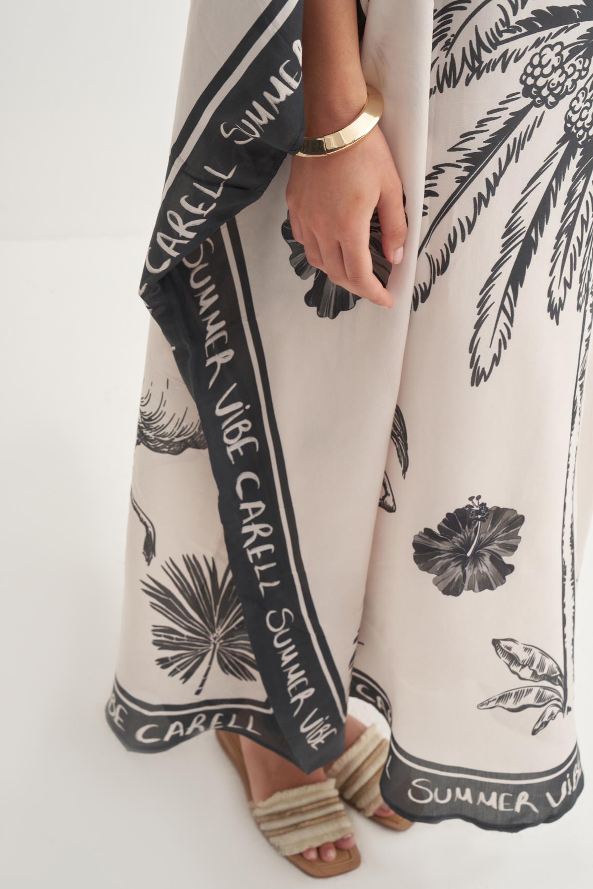 Noir Floş Kaftan Krem