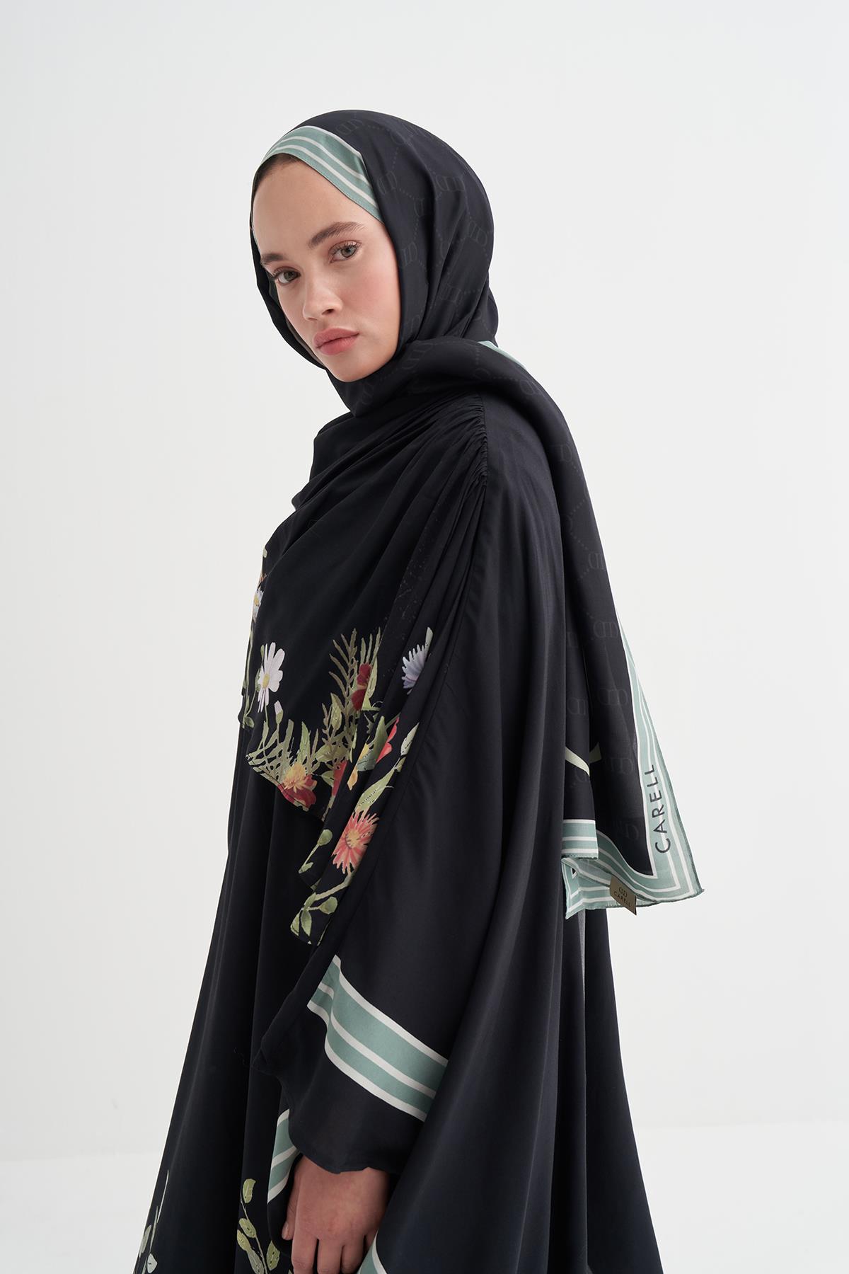 Blossom Monogram Floş Şal Siyah